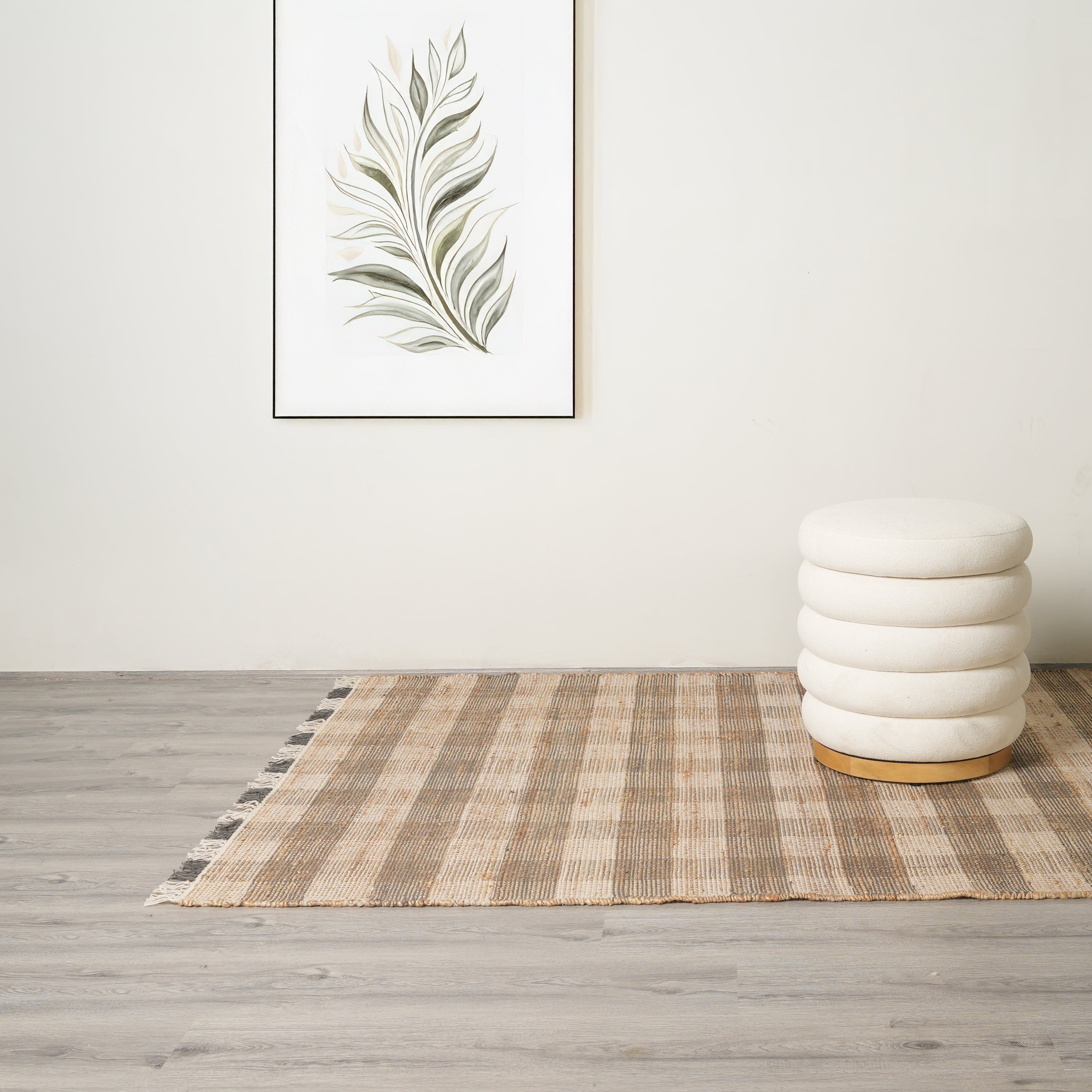 Artisan Hand Woven Jute & Cotton Grey Plaid Rug-5X7 ft