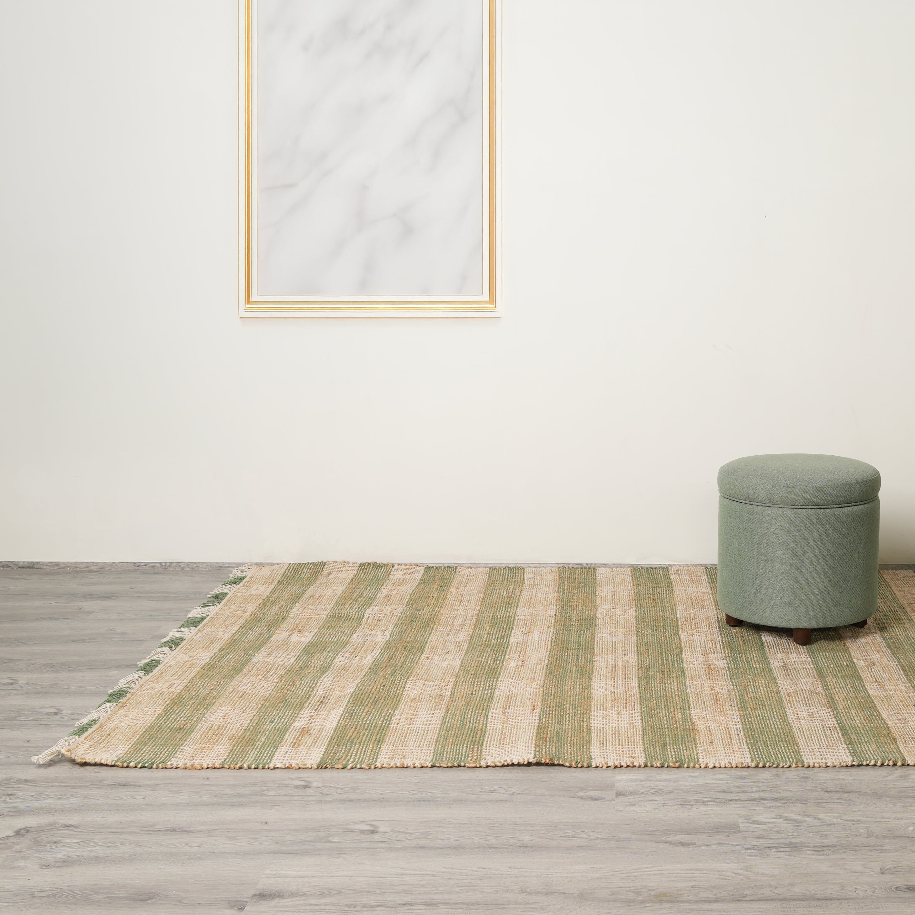 Artisan Hand Woven Jute & Cotton Green Plaid Rug-8X10 ft