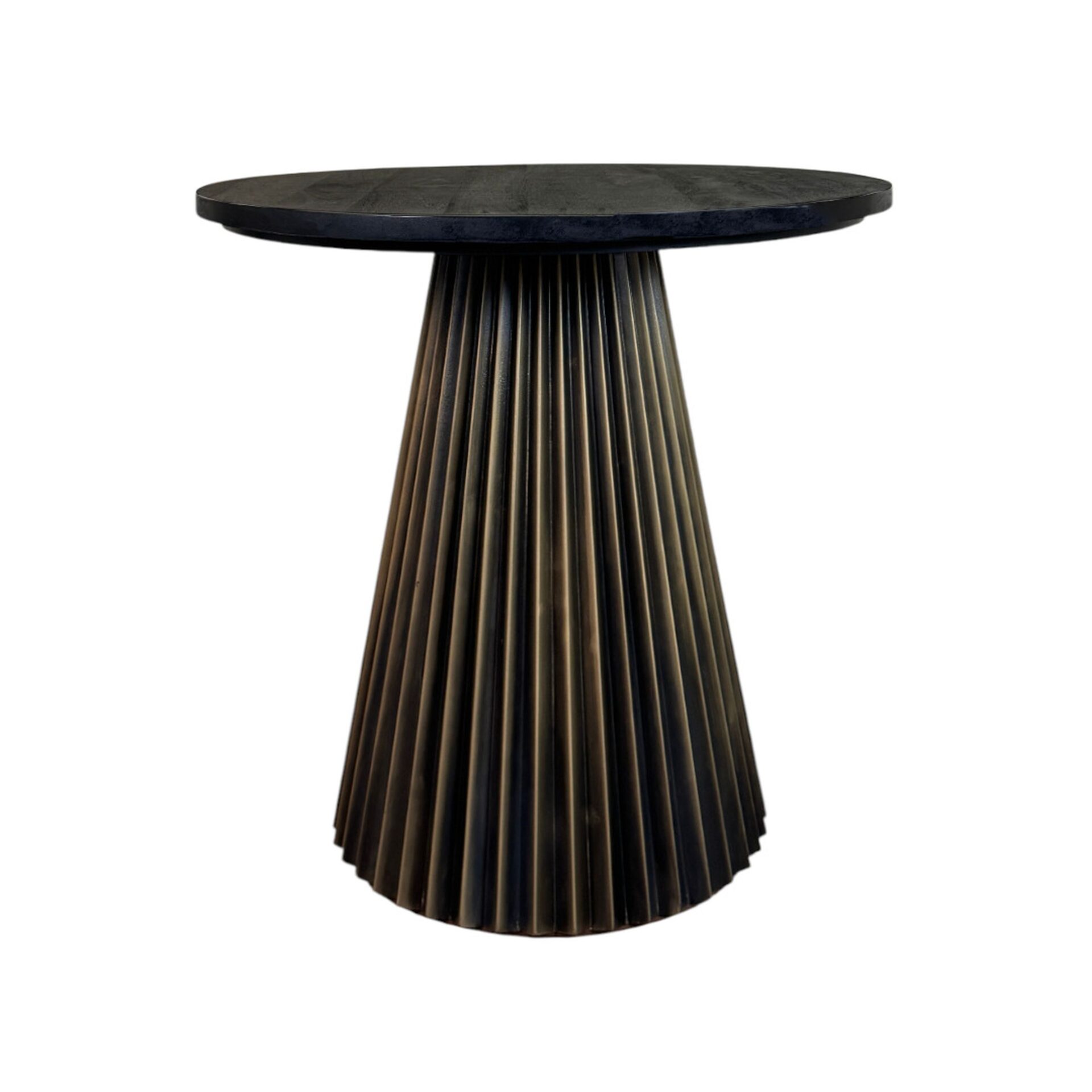Harmony Groove Round Mango Wood Dining Table Black Honed Top with Brass Base