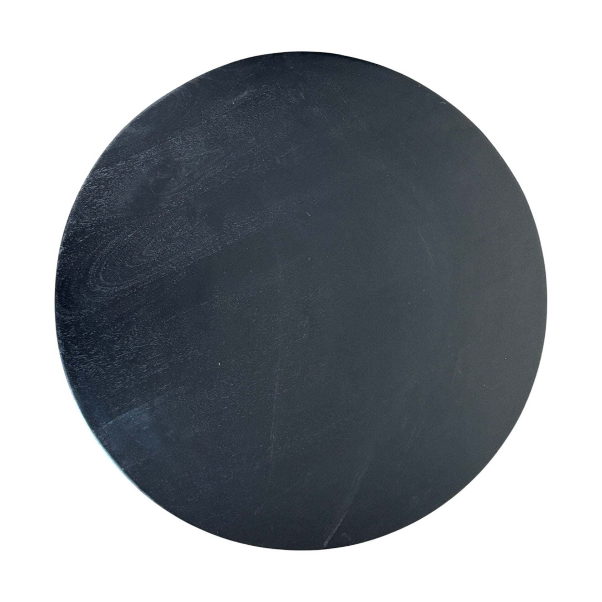 Harmony Groove Round Mango Wood Dining Table Black Honed Top with Brass Base
