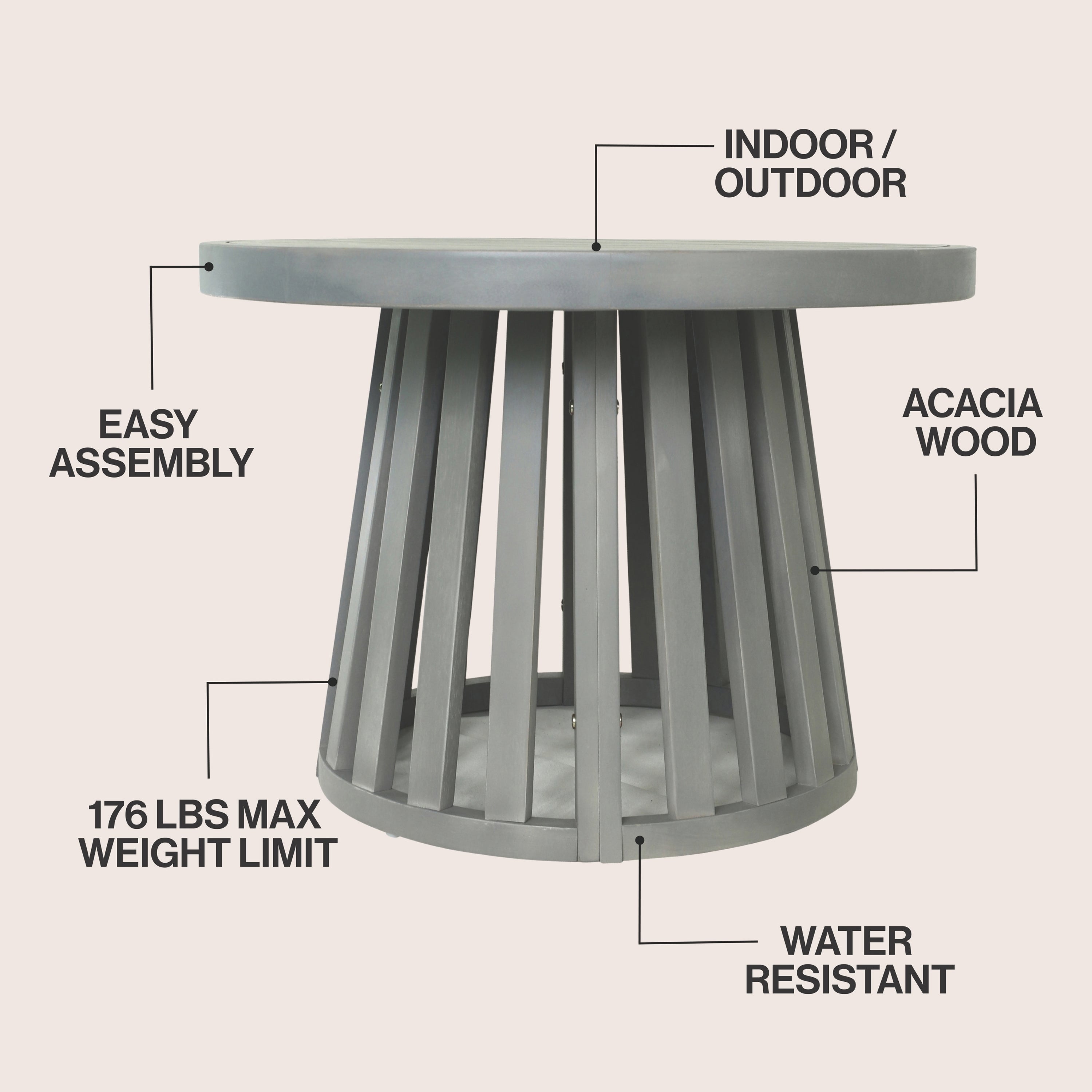 Solanya 27.5" Modern Coastal Acacia Wood Outdoor Pedestal Base Round Coffee Table