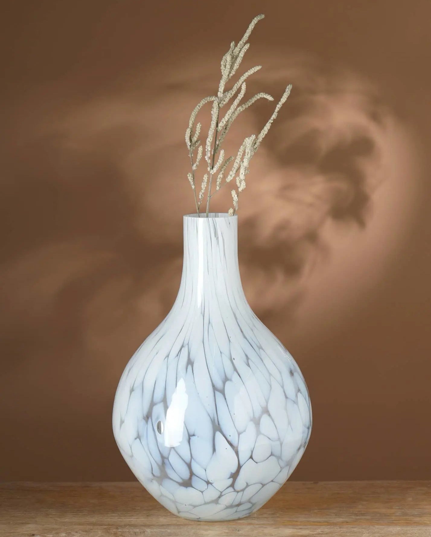 Decorative White Splutter Glass Rounded Vase