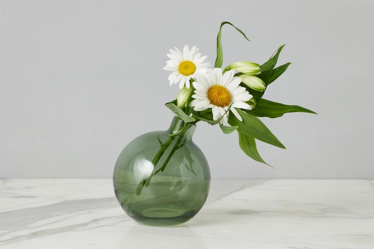 Spruce Green Glass Sphere Bud Vase