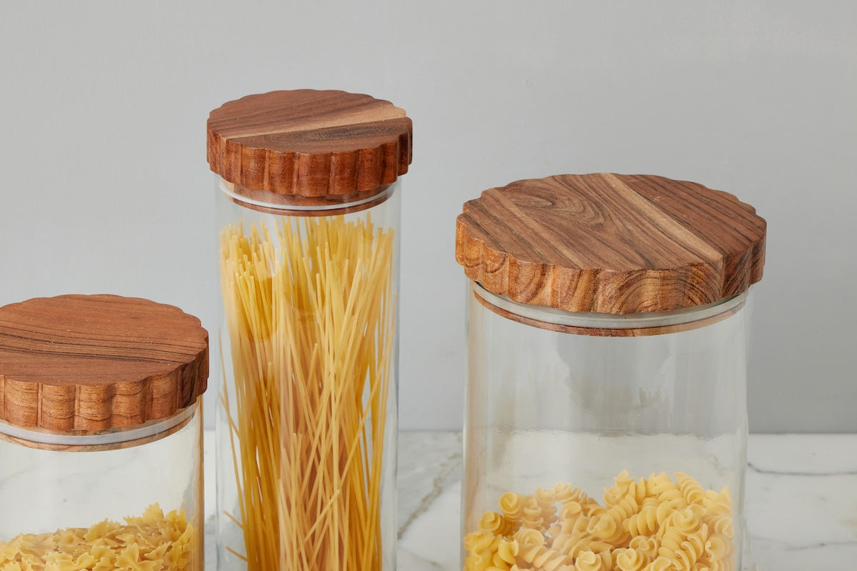 Scalloped Glass Canister, Set of 3