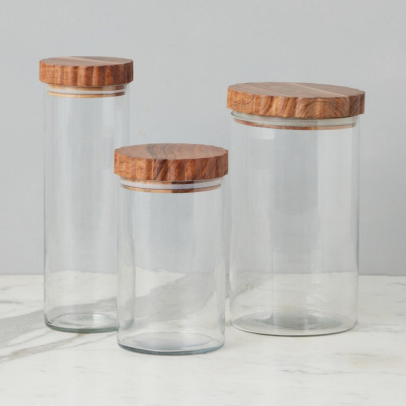 Scalloped Glass Canister, Set of 3