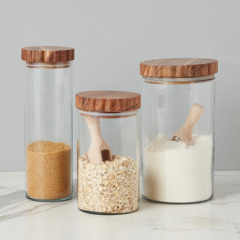 Scalloped Glass Canister, Set of 3
