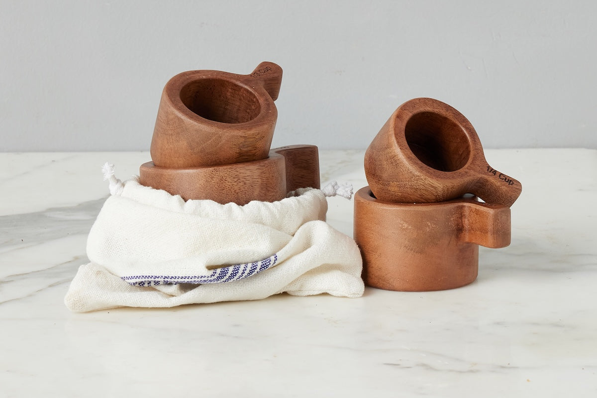 French Bistro Wood Measuring Cups in Bag, Set of 4