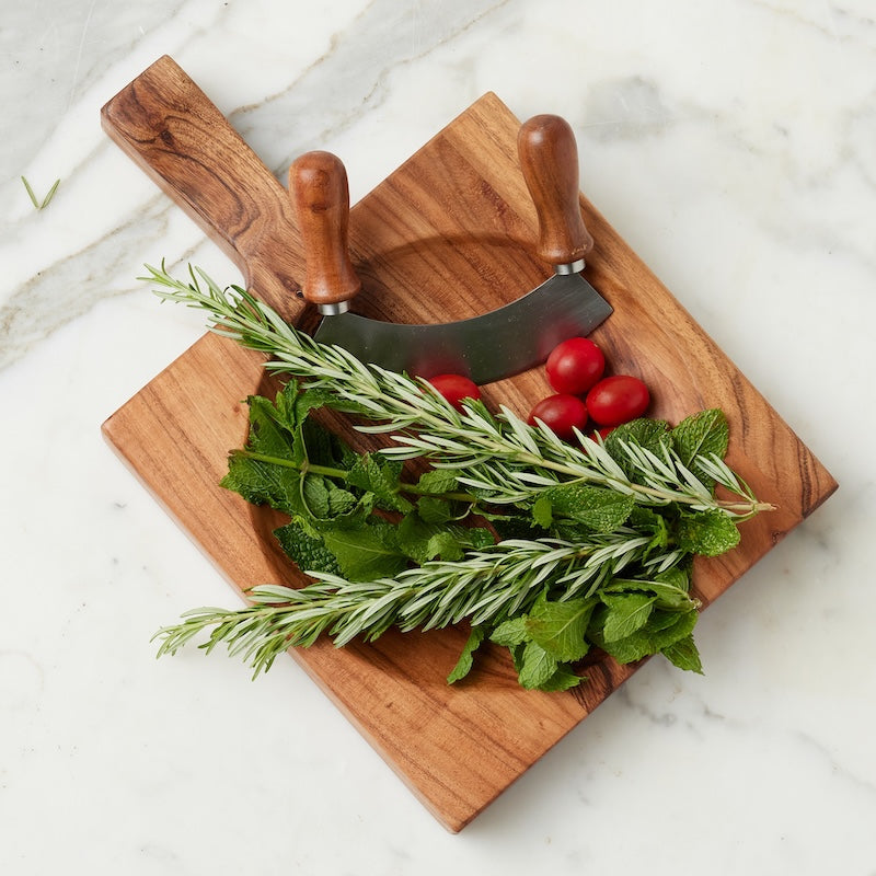 French Cutting Board Bowl with Mezzaluna Set