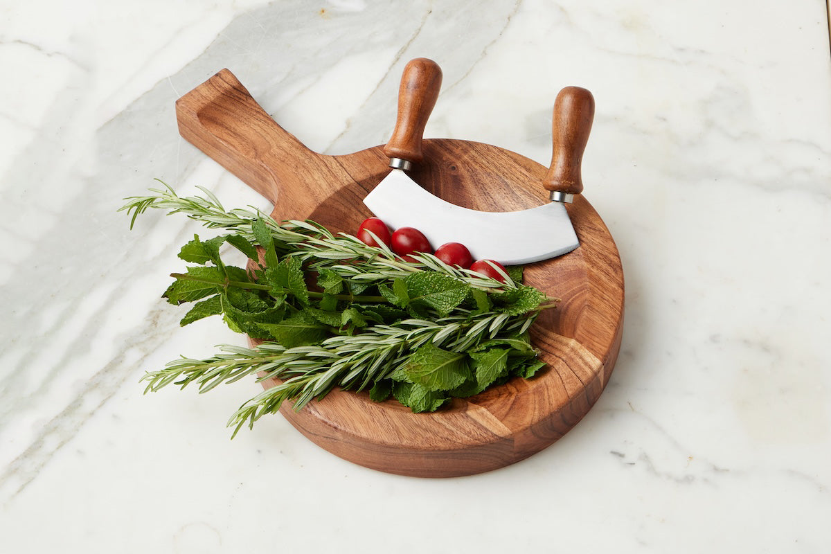 Italian Cutting Board Bowl with Mezzaluna Set