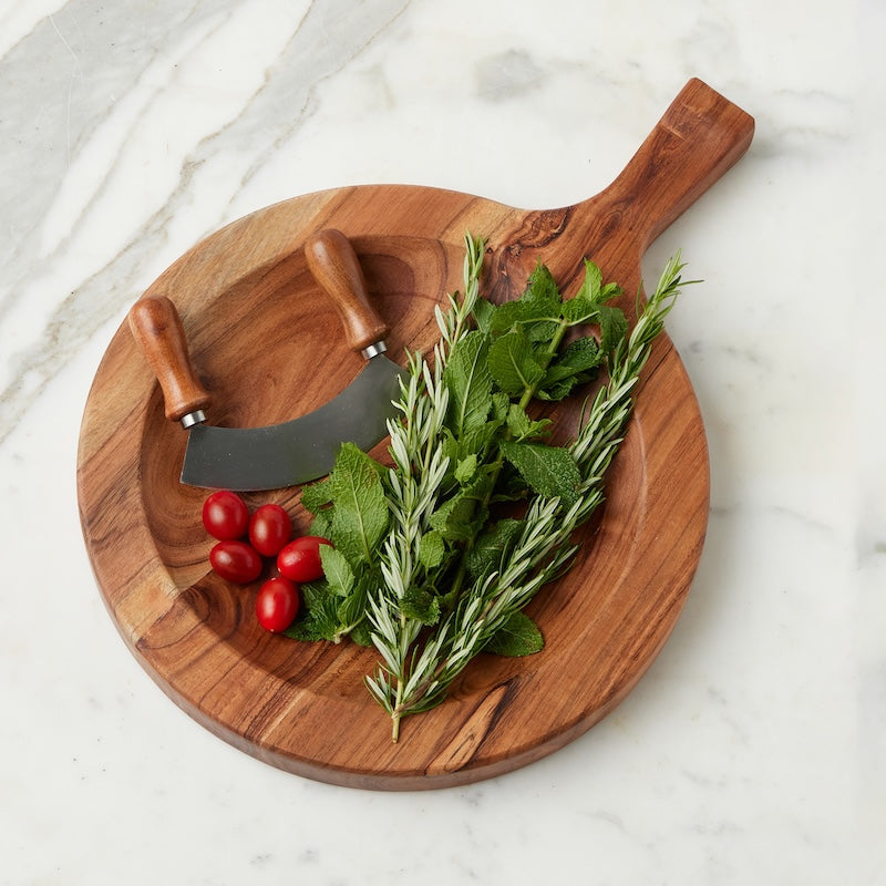 Italian Cutting Board Bowl with Mezzaluna Set