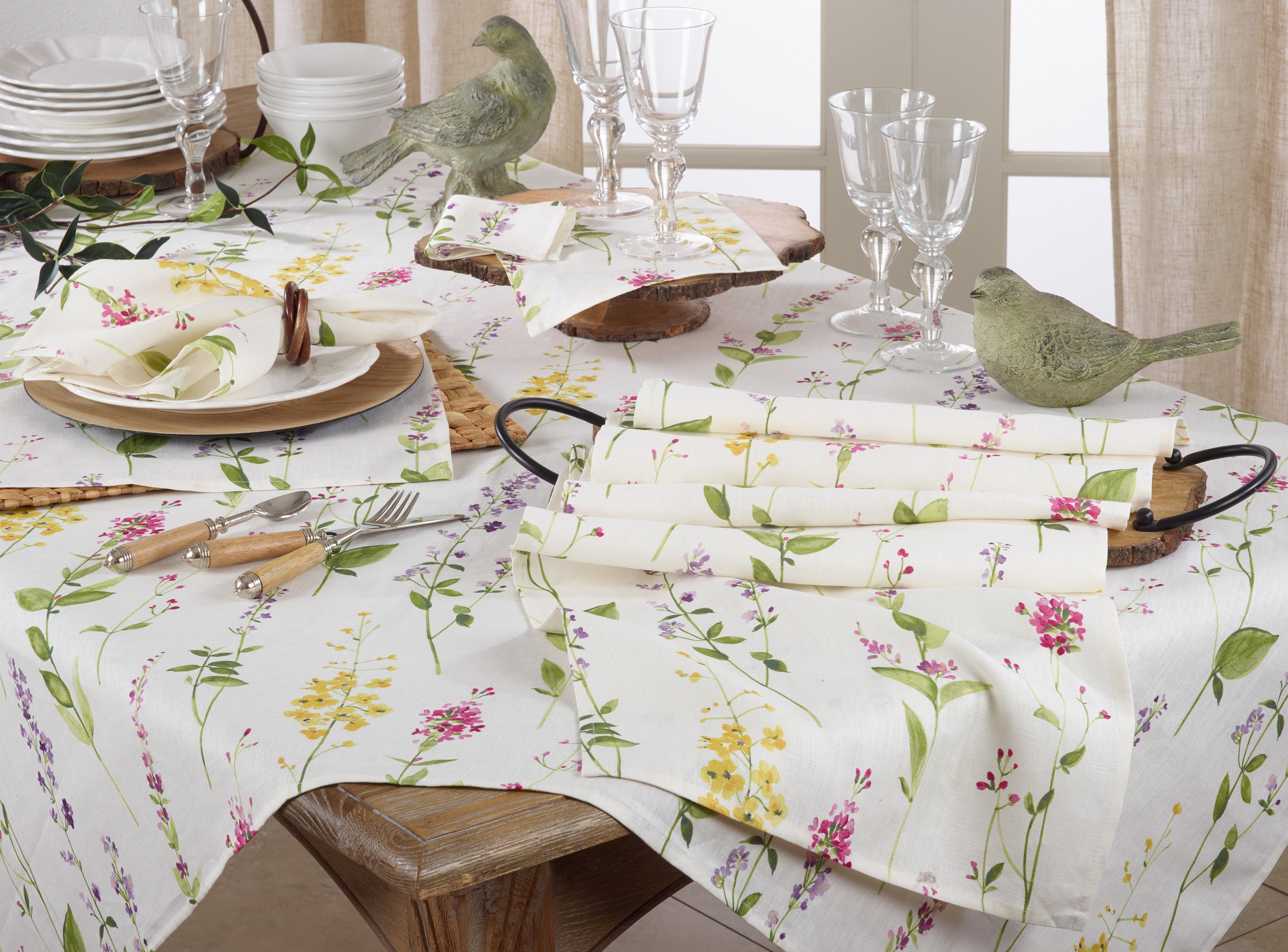 Watercolor Floral Stems Linen Placemats, Set of 4