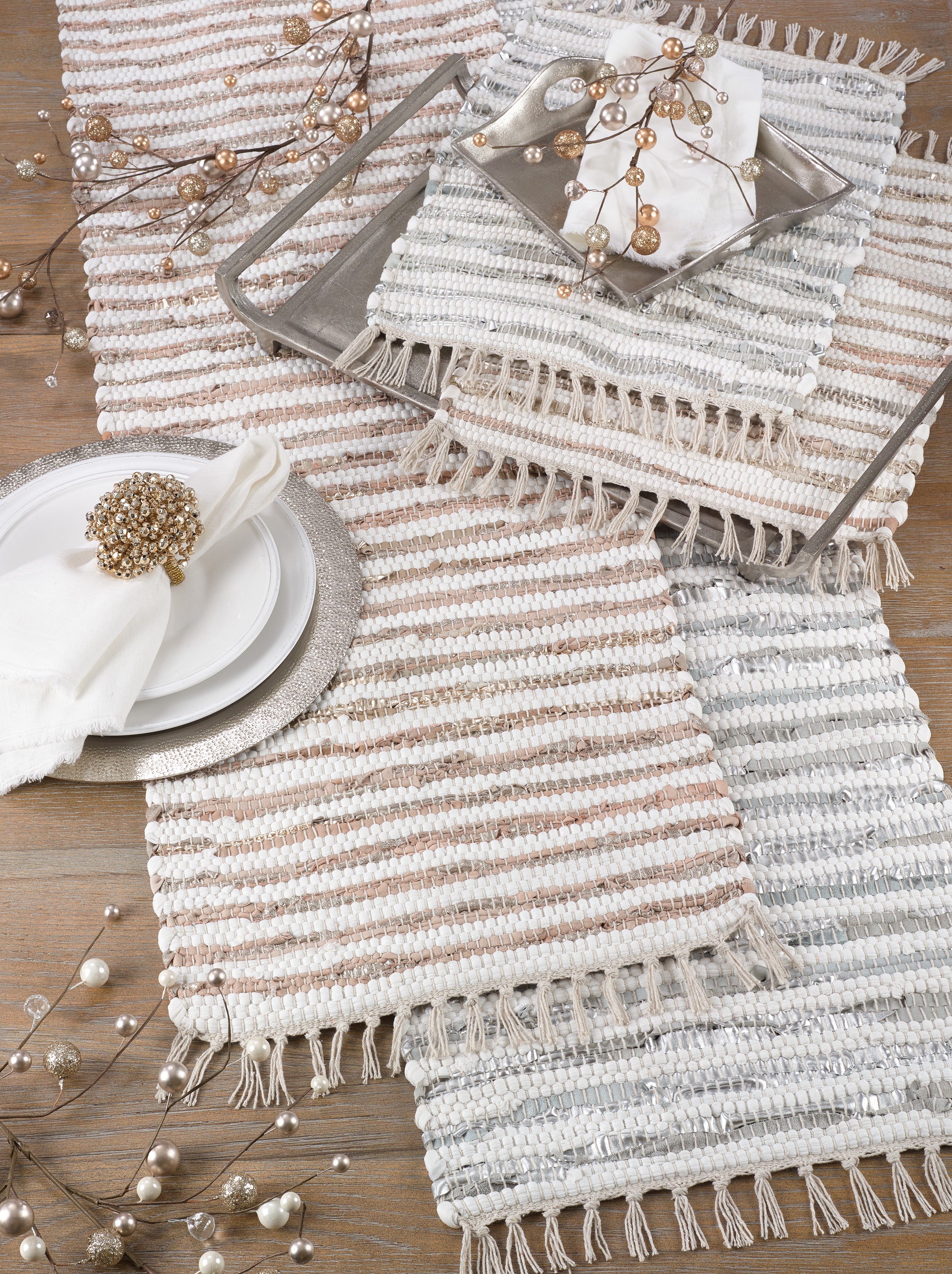 Cotton And Leather Blend Chindi Placemat, Set of 4