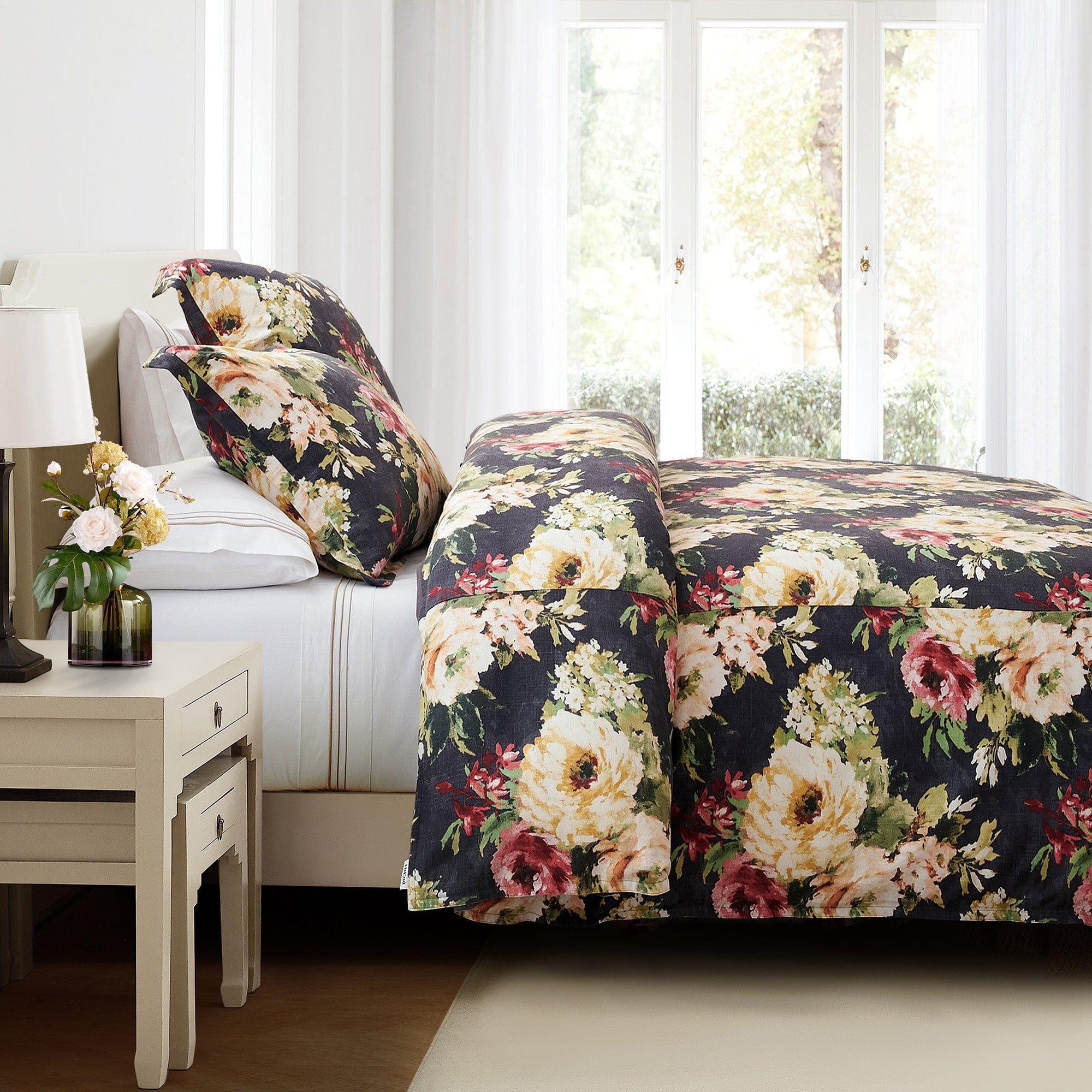 Peony Washed Linen Comforter Set