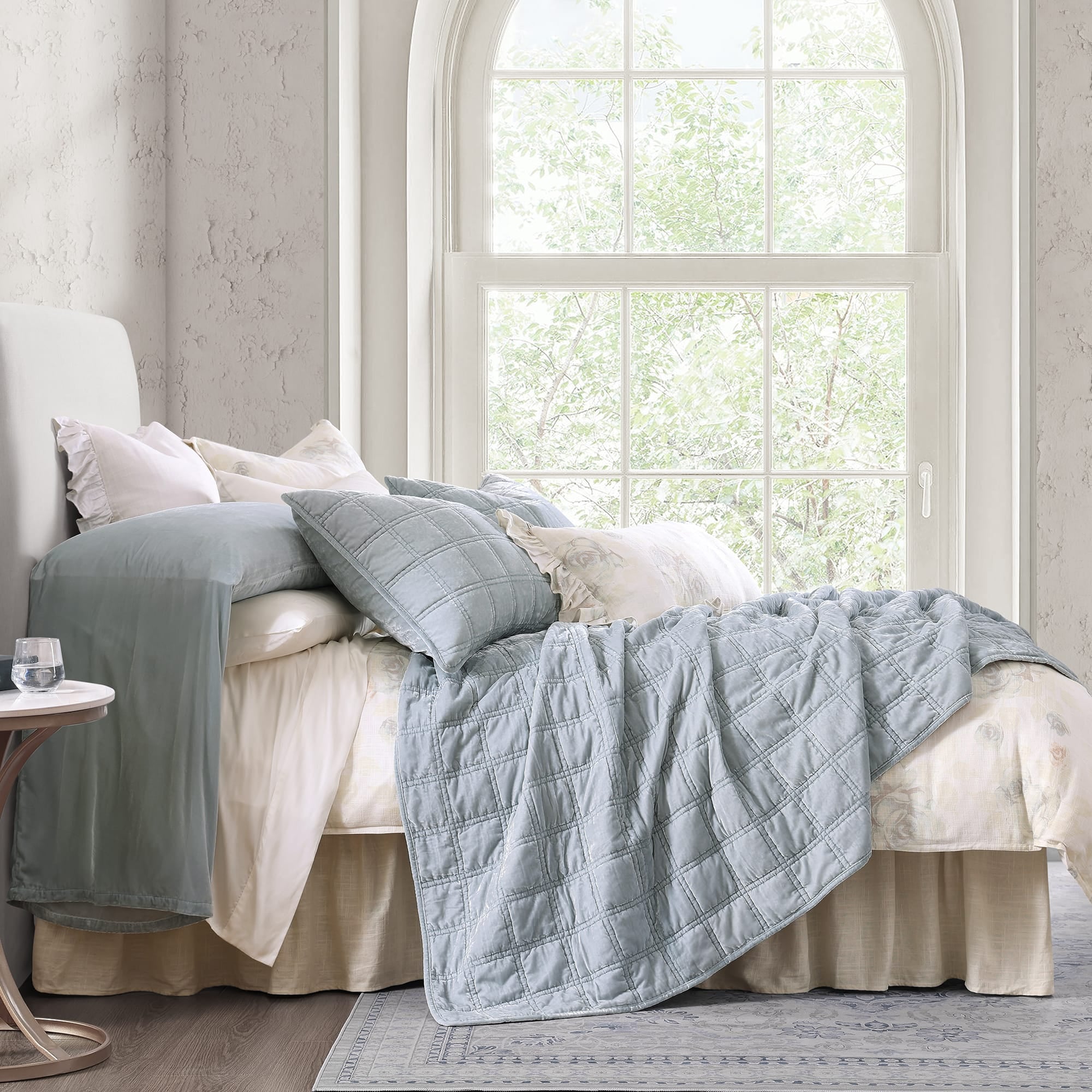 Stella Faux Silk Velvet Double Box Stitch Quilt Set