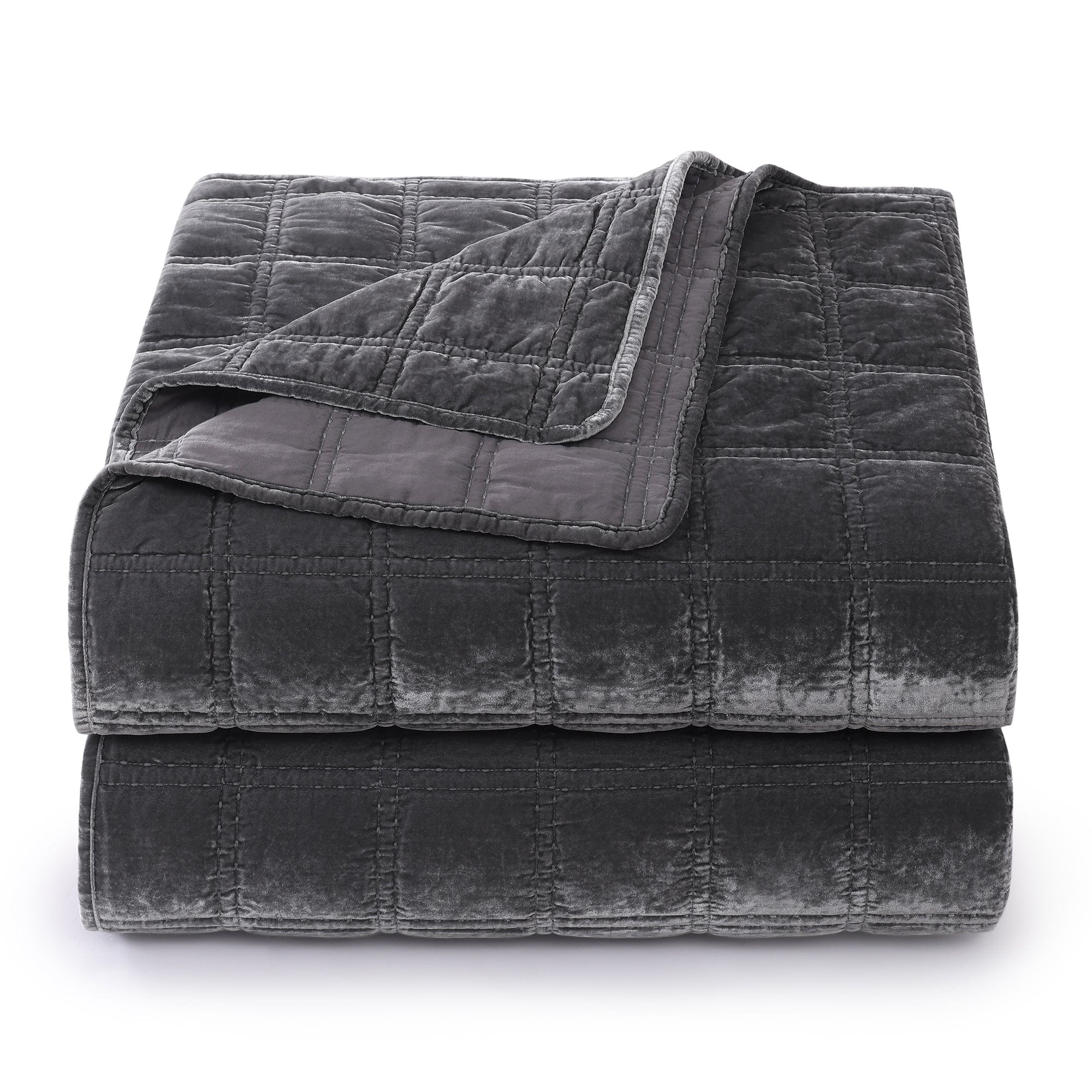 Stella Faux Silk Velvet Double Box Stitch Quilt Set