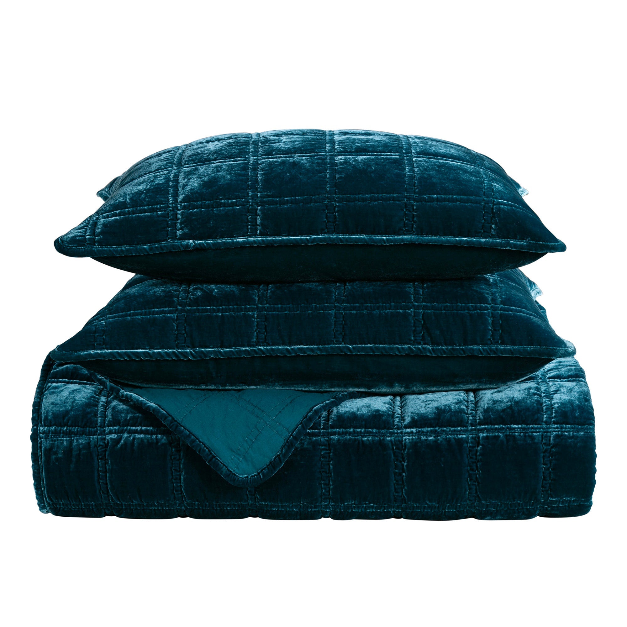 Stella Faux Silk Velvet Double Box Stitch Quilt Set