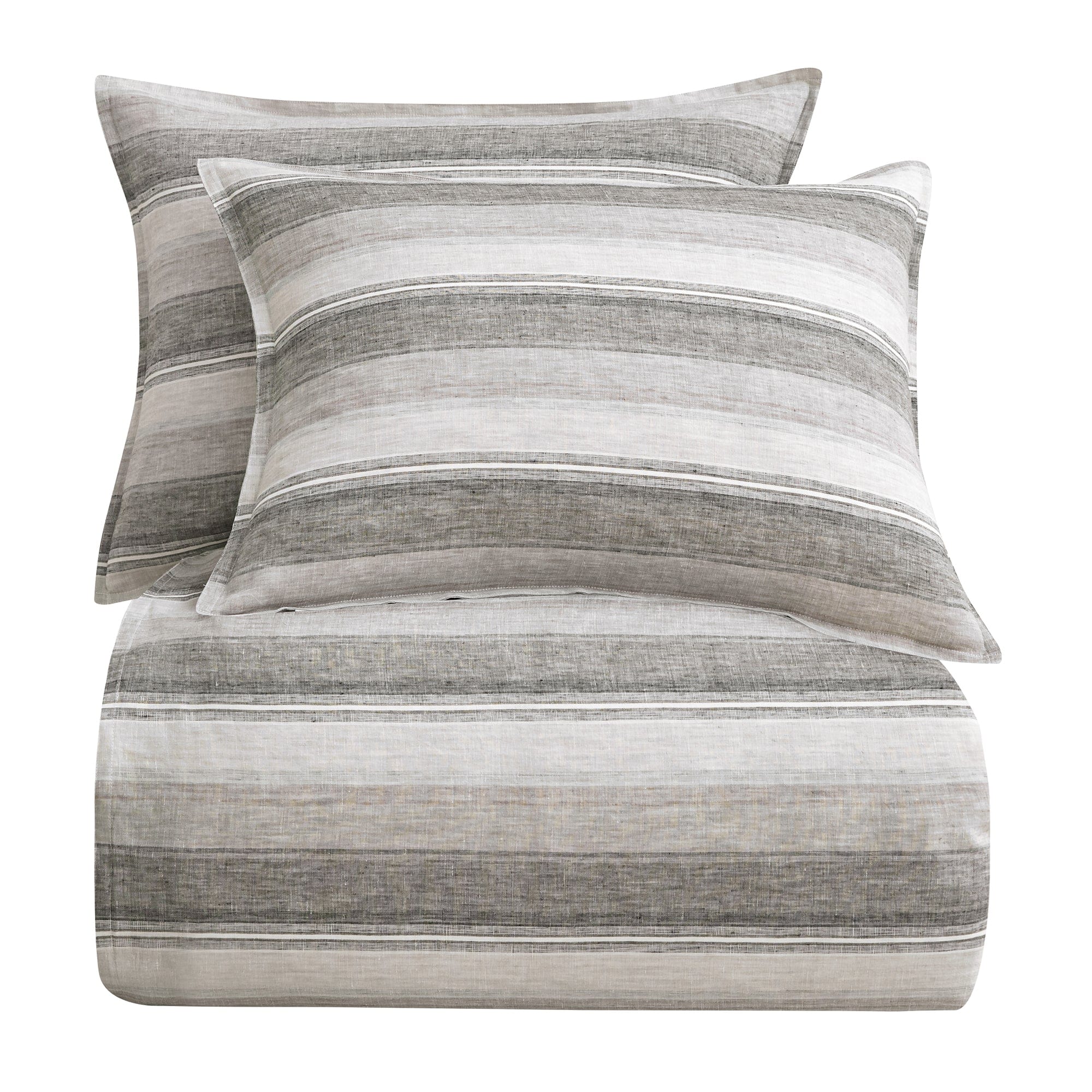 100% French Flax Linen Variegated Stripe Duvet Cover Set