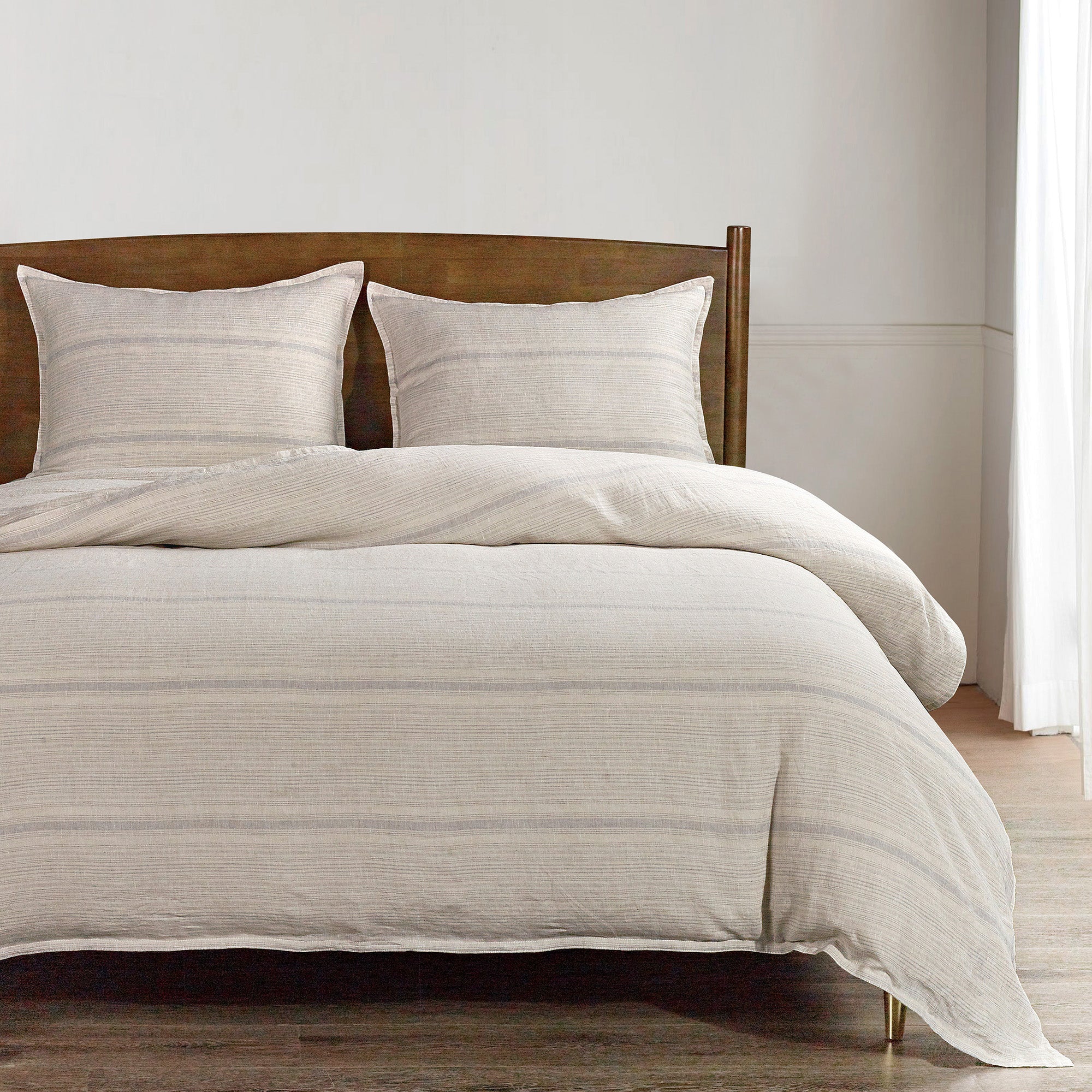 100% French Flax Linen Variegated Stripe Duvet Cover Set