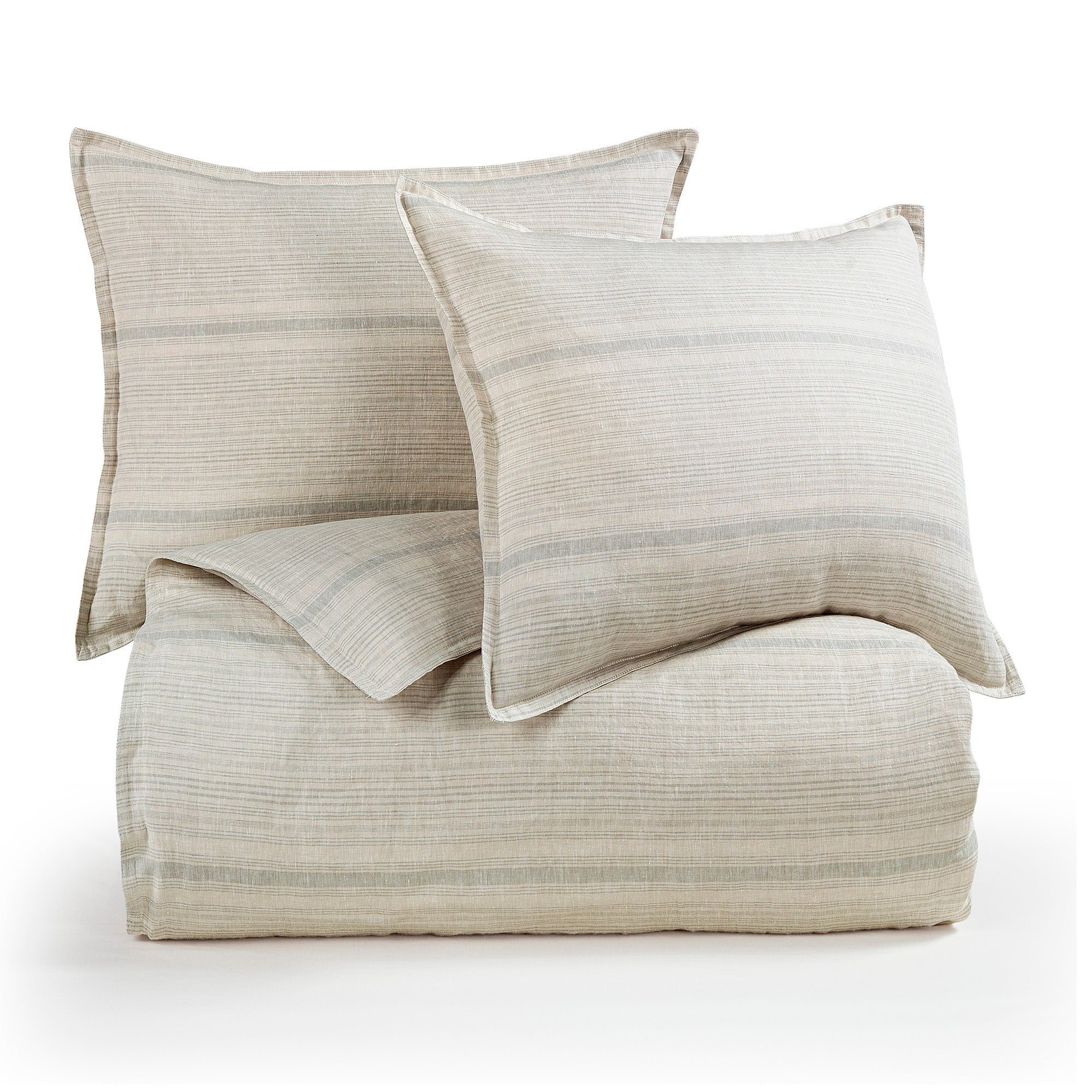 100% French Flax Linen Variegated Stripe Duvet Cover Set