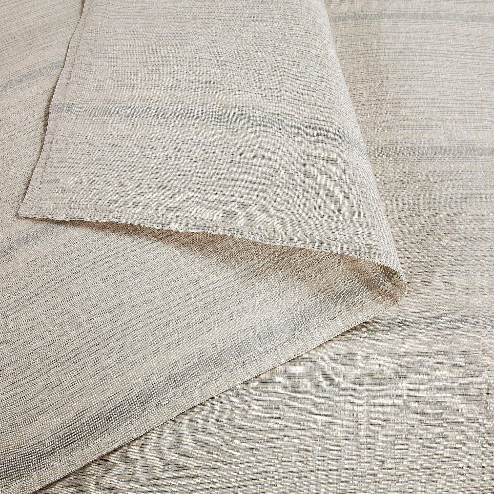 100% French Flax Linen Variegated Stripe Duvet Cover Set