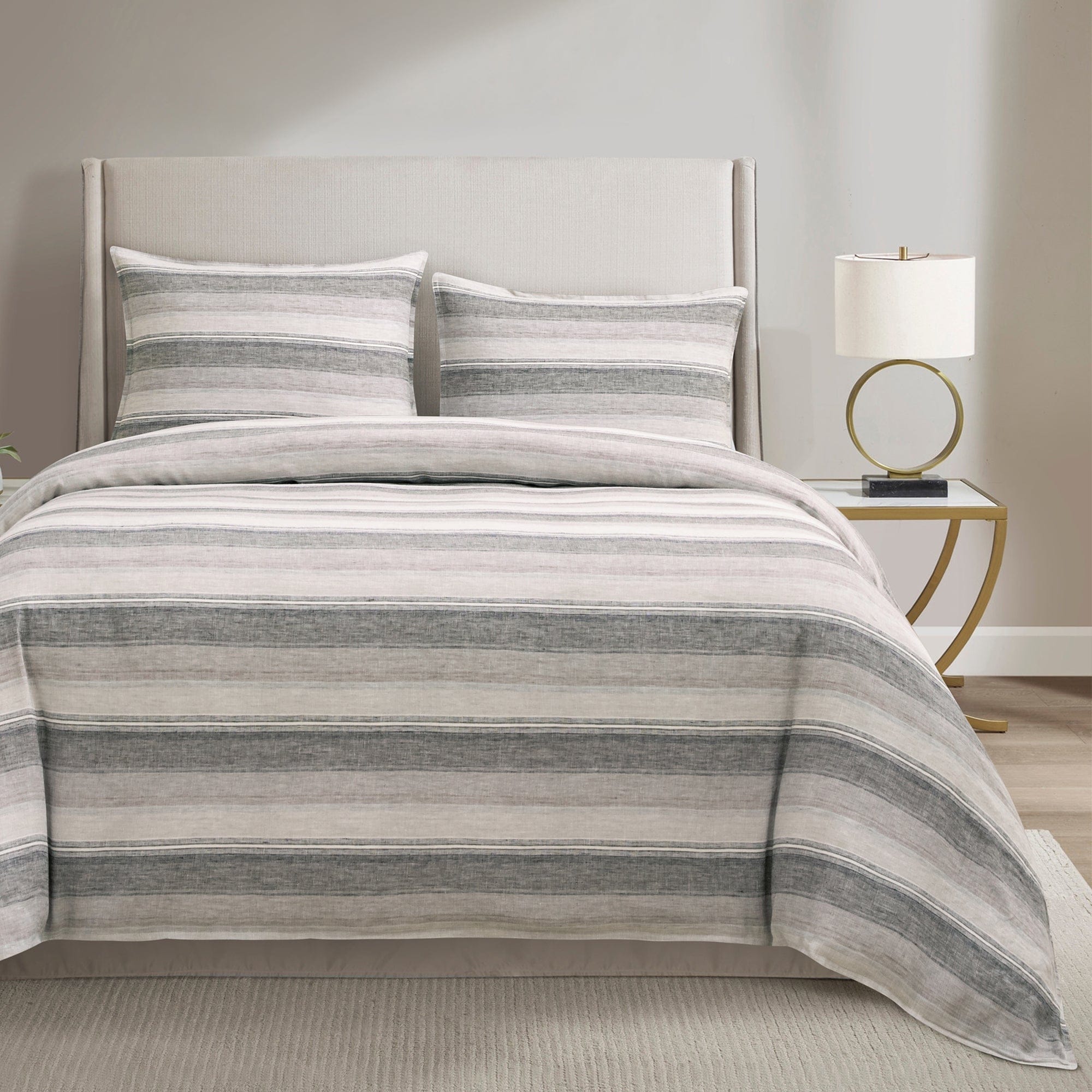 100% French Flax Linen Variegated Stripe Duvet Cover Set
