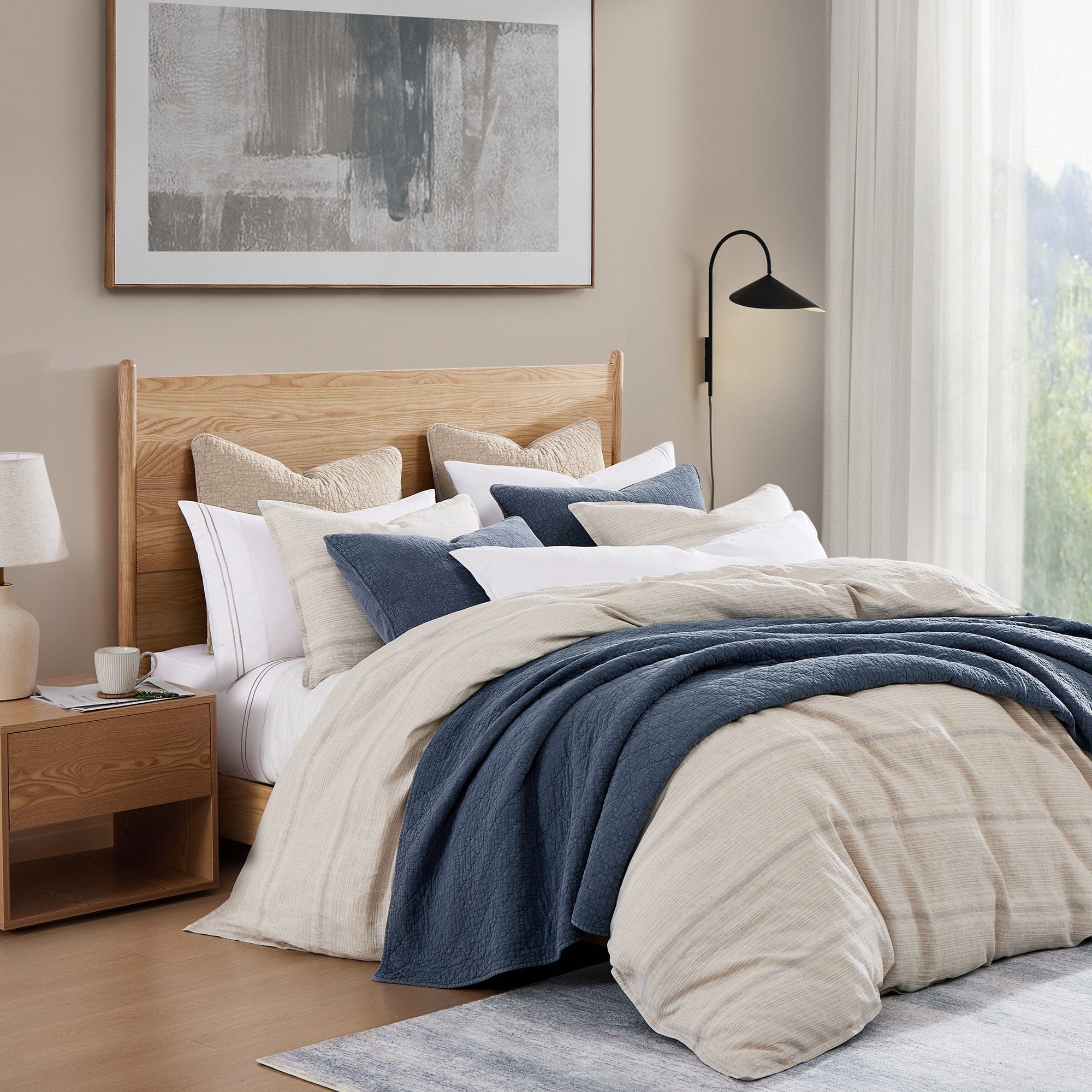 100% French Flax Linen Variegated Stripe Duvet Cover Set