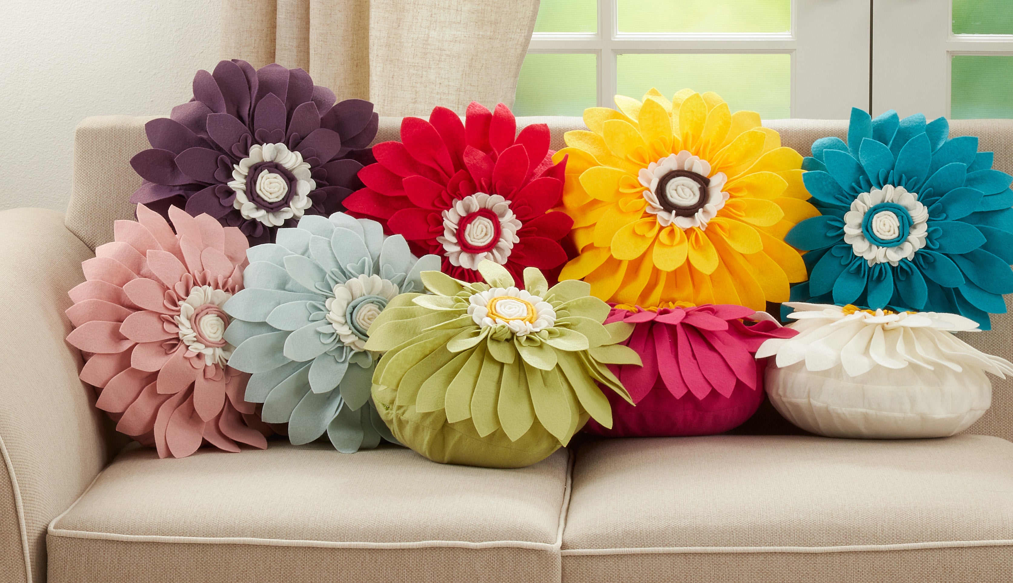 Felt Flower Throw Pillow
