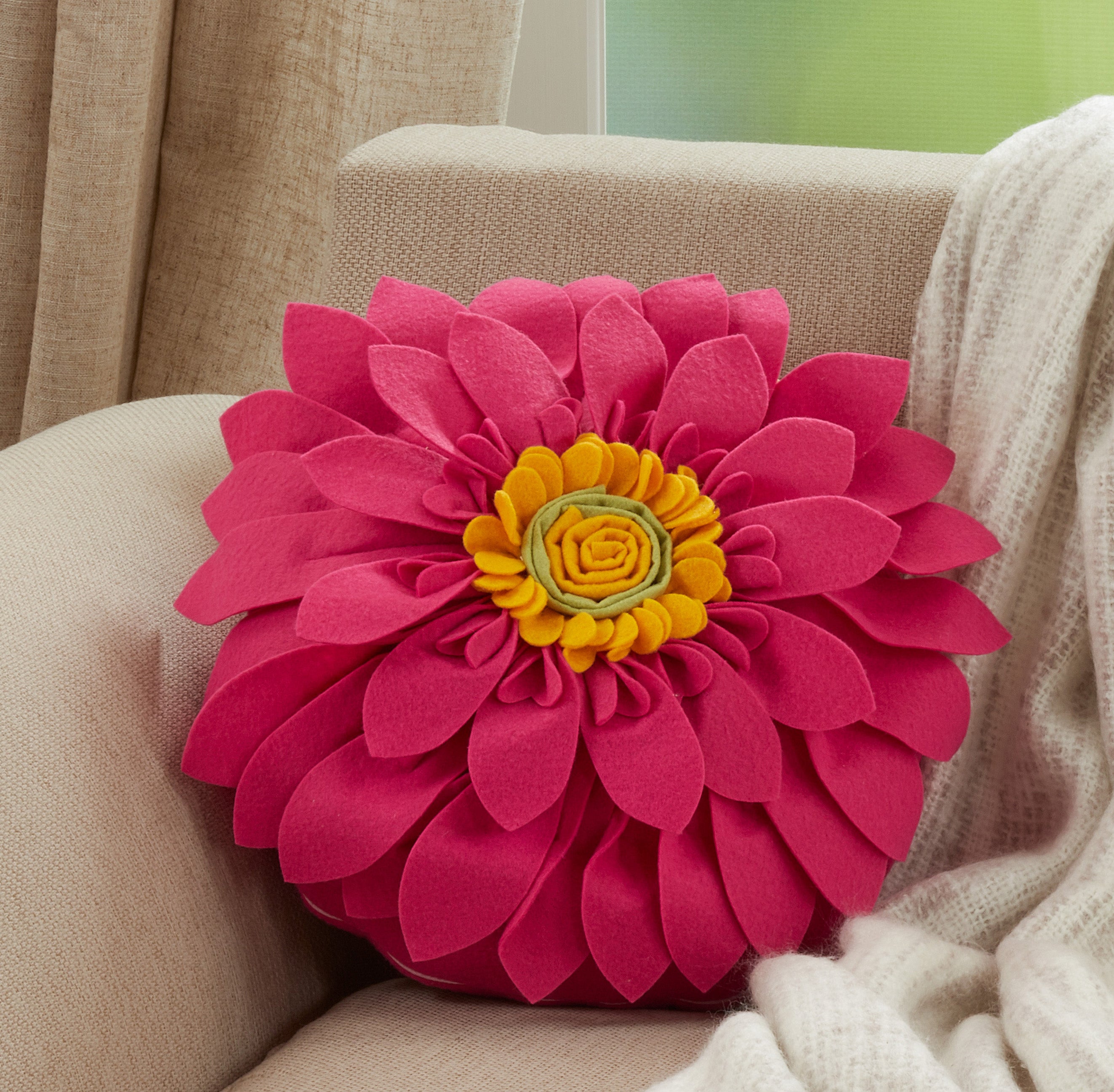 Felt Flower Throw Pillow
