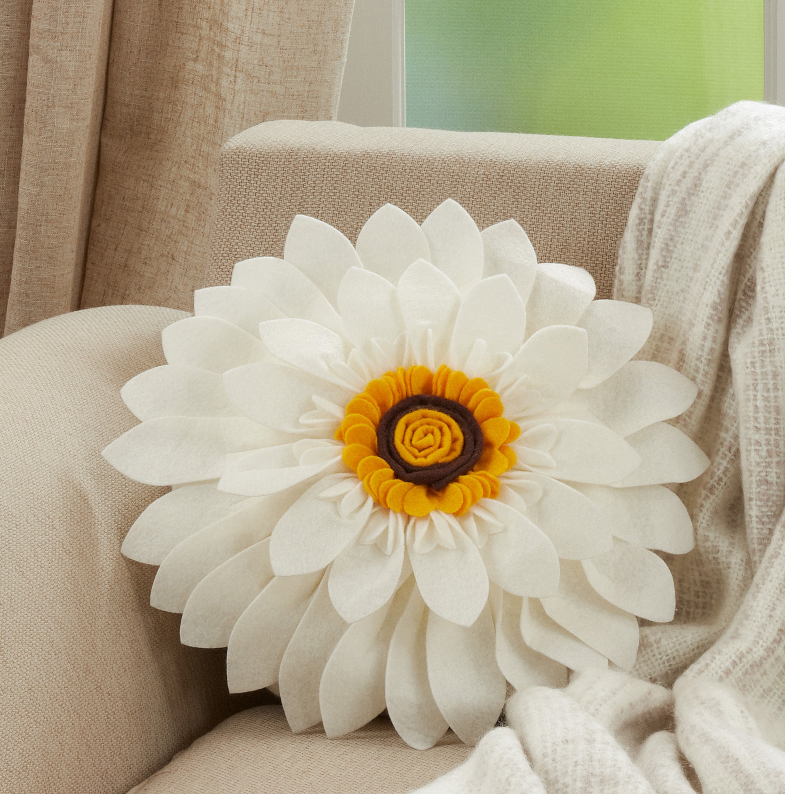 Felt Flower Throw Pillow