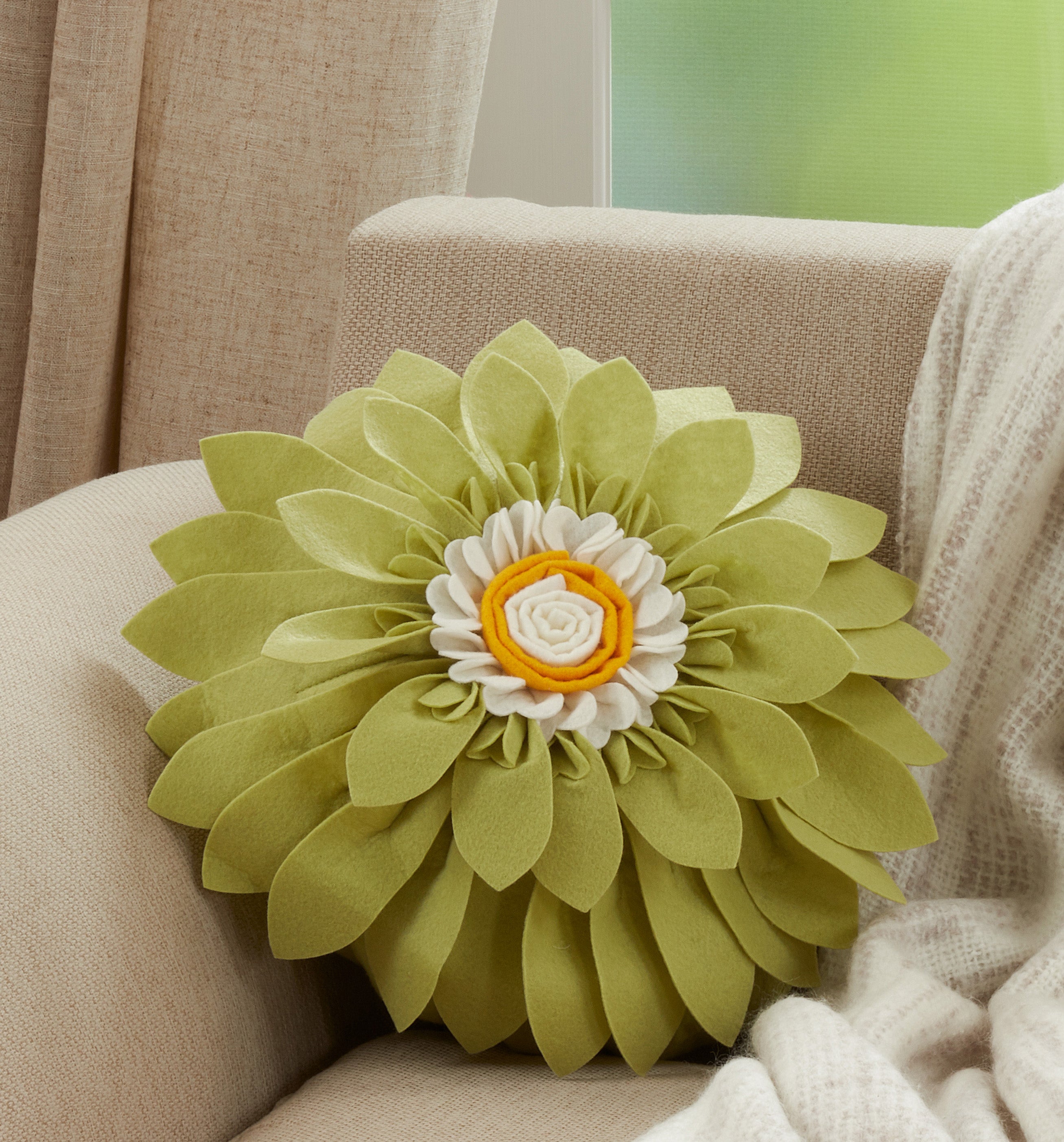 Felt Flower Throw Pillow