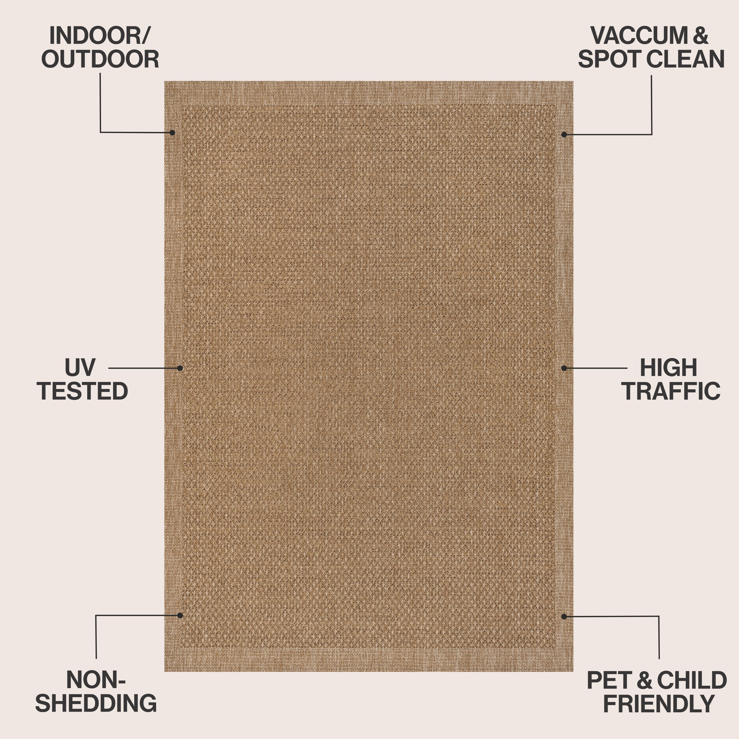 Luma Boho Easy Jute Coastal Border Solid Color Indoor/Outdoor Area Rug