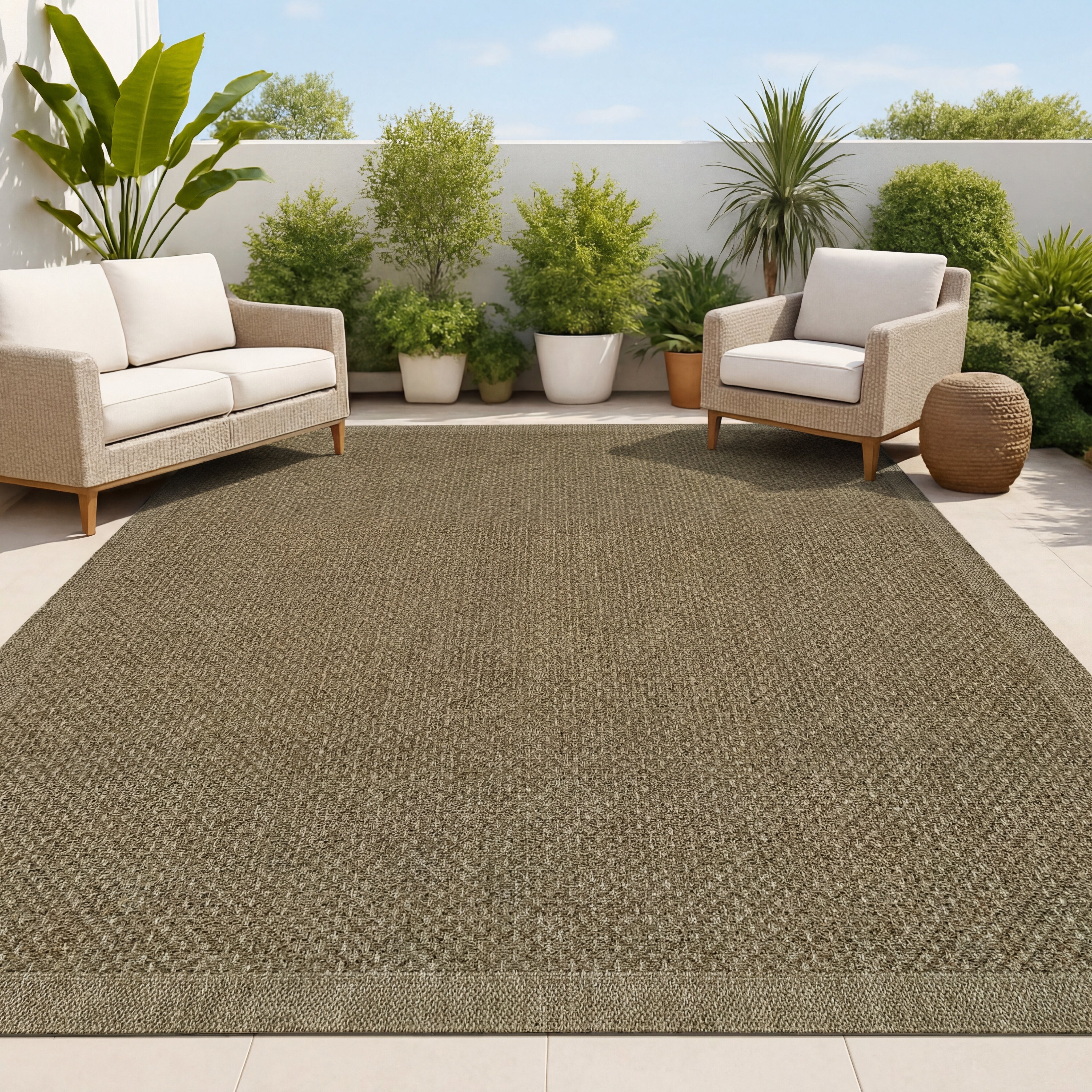Luma Boho Easy Jute Coastal Border Solid Color Indoor/Outdoor Area Rug