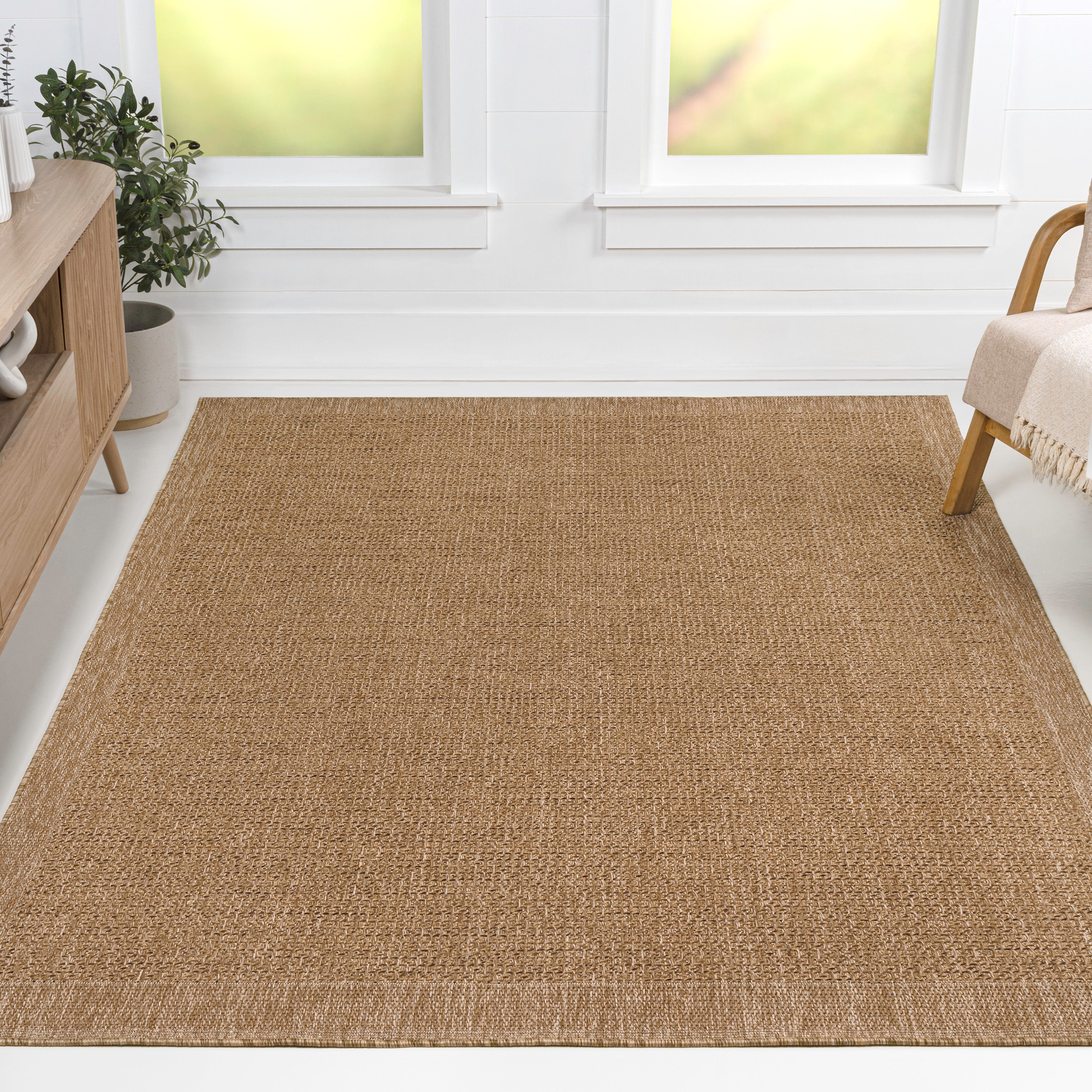 Luma Boho Easy Jute Coastal Border Solid Color Indoor/Outdoor Area Rug