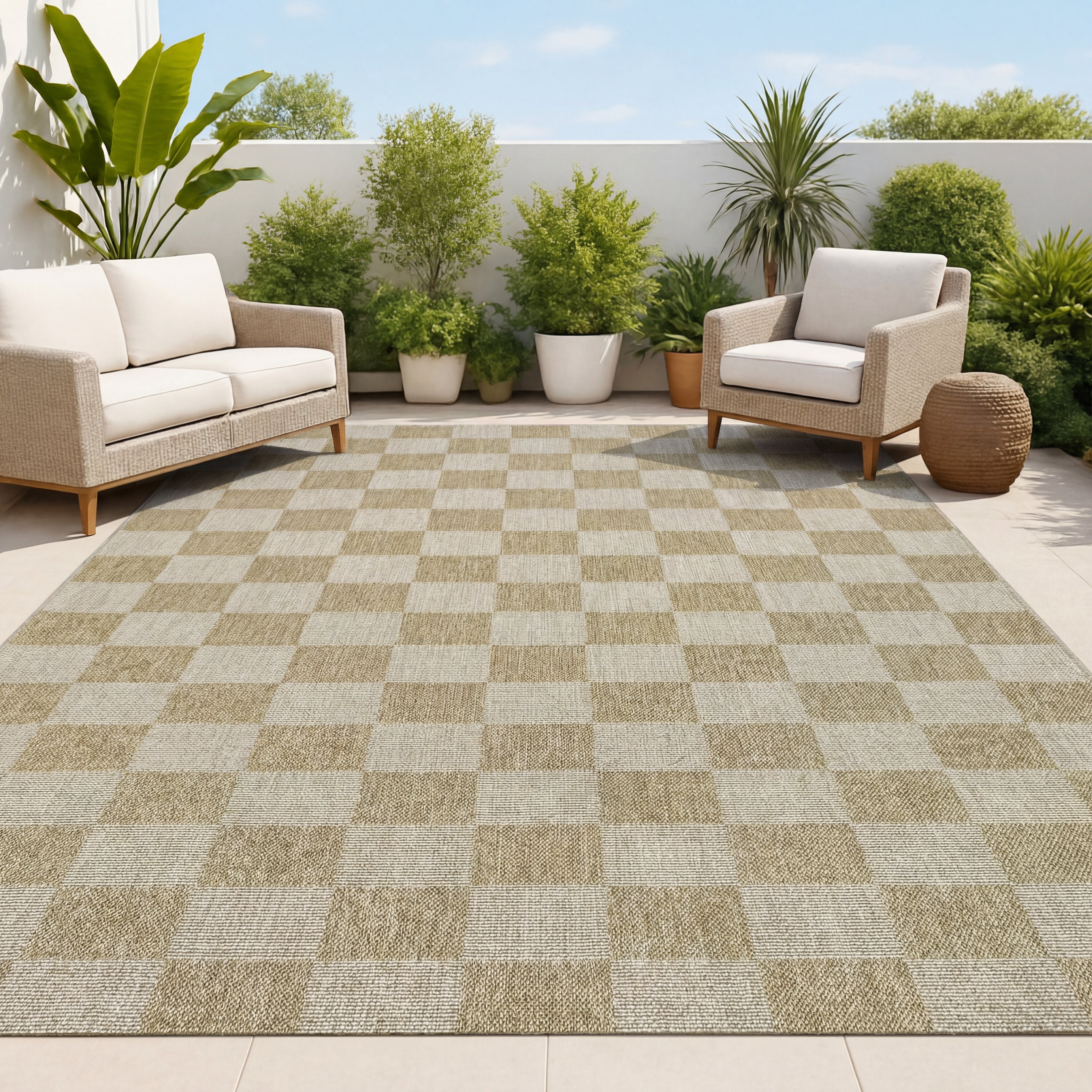 Mason Easy Jute Geometric Boho Checker Weave Indoor/Outdoor Area Rug