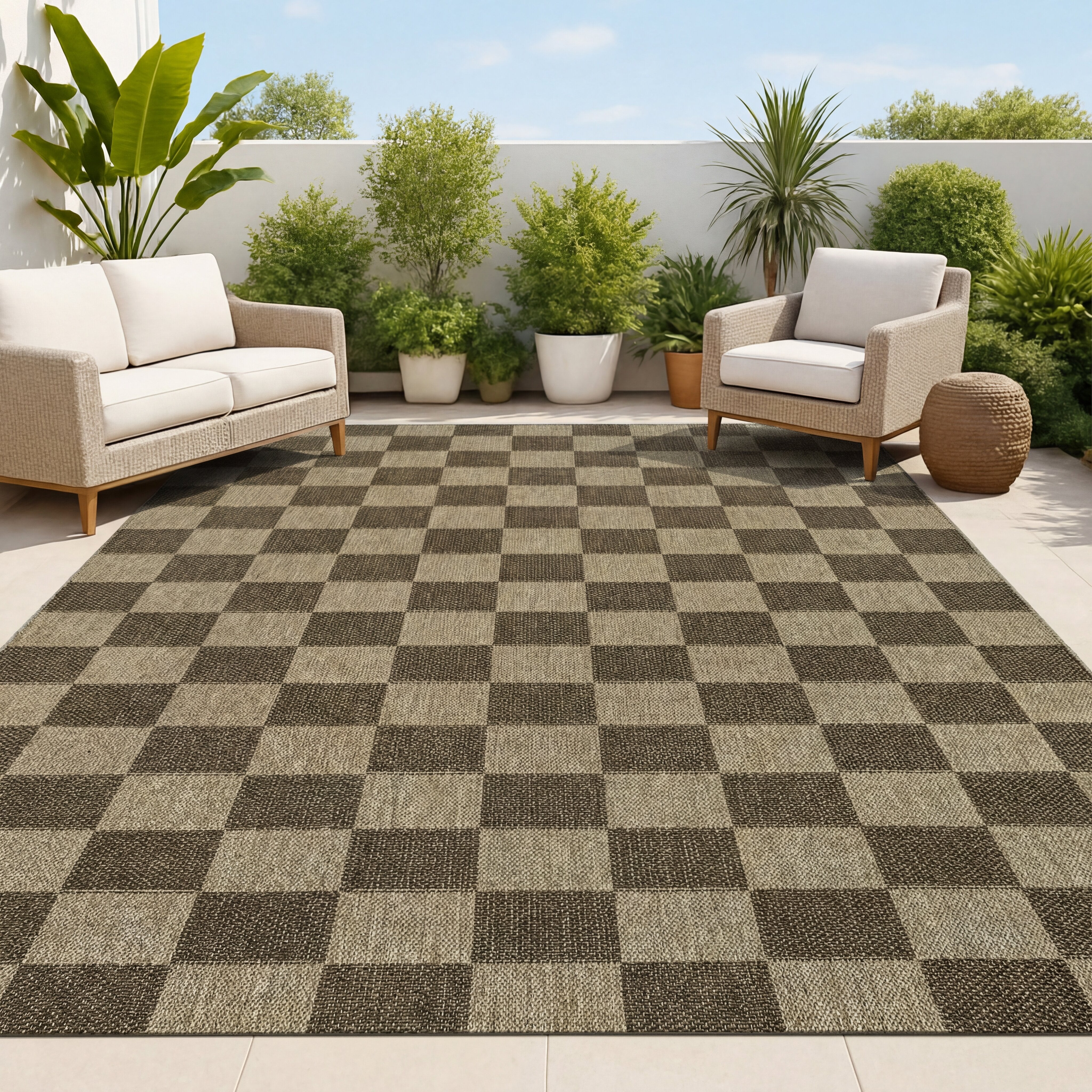 Mason Easy Jute Geometric Boho Checker Weave Indoor/Outdoor Area Rug