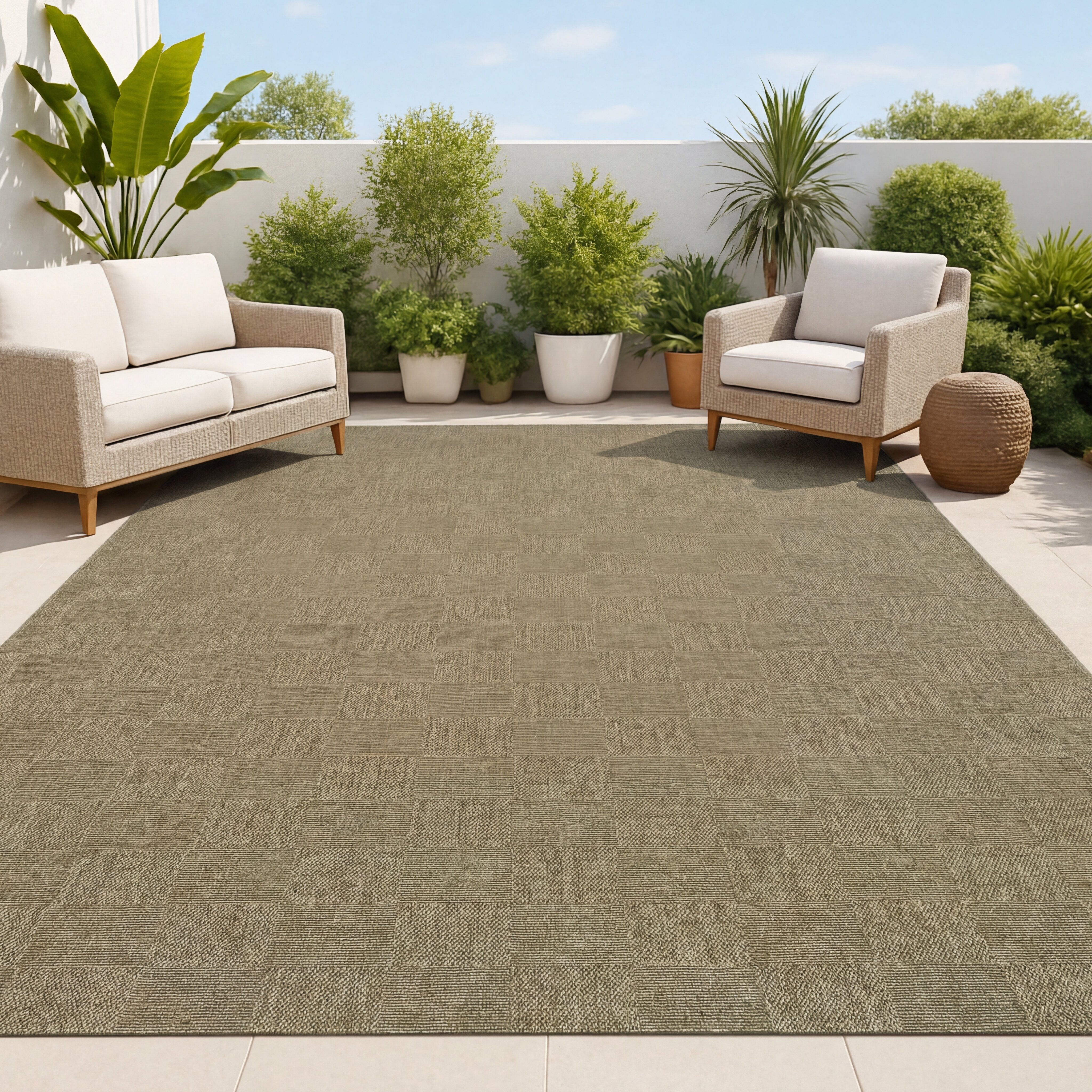 Mason Easy Jute Geometric Boho Checker Weave Indoor/Outdoor Area Rug