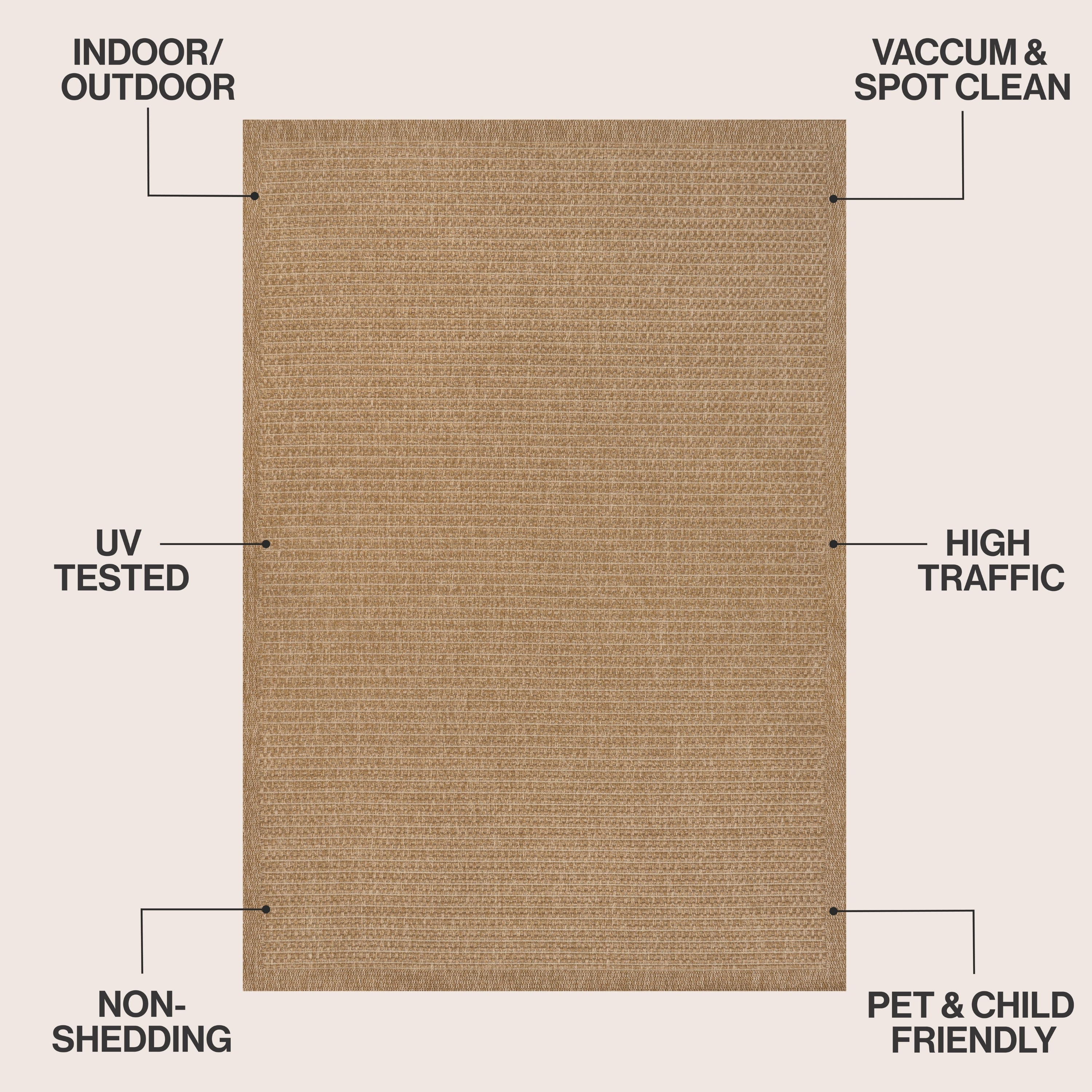 Maxine Easy Jute Contemporary Border Boho Fine Rib Weave Indoor/Outdoor Area Rug