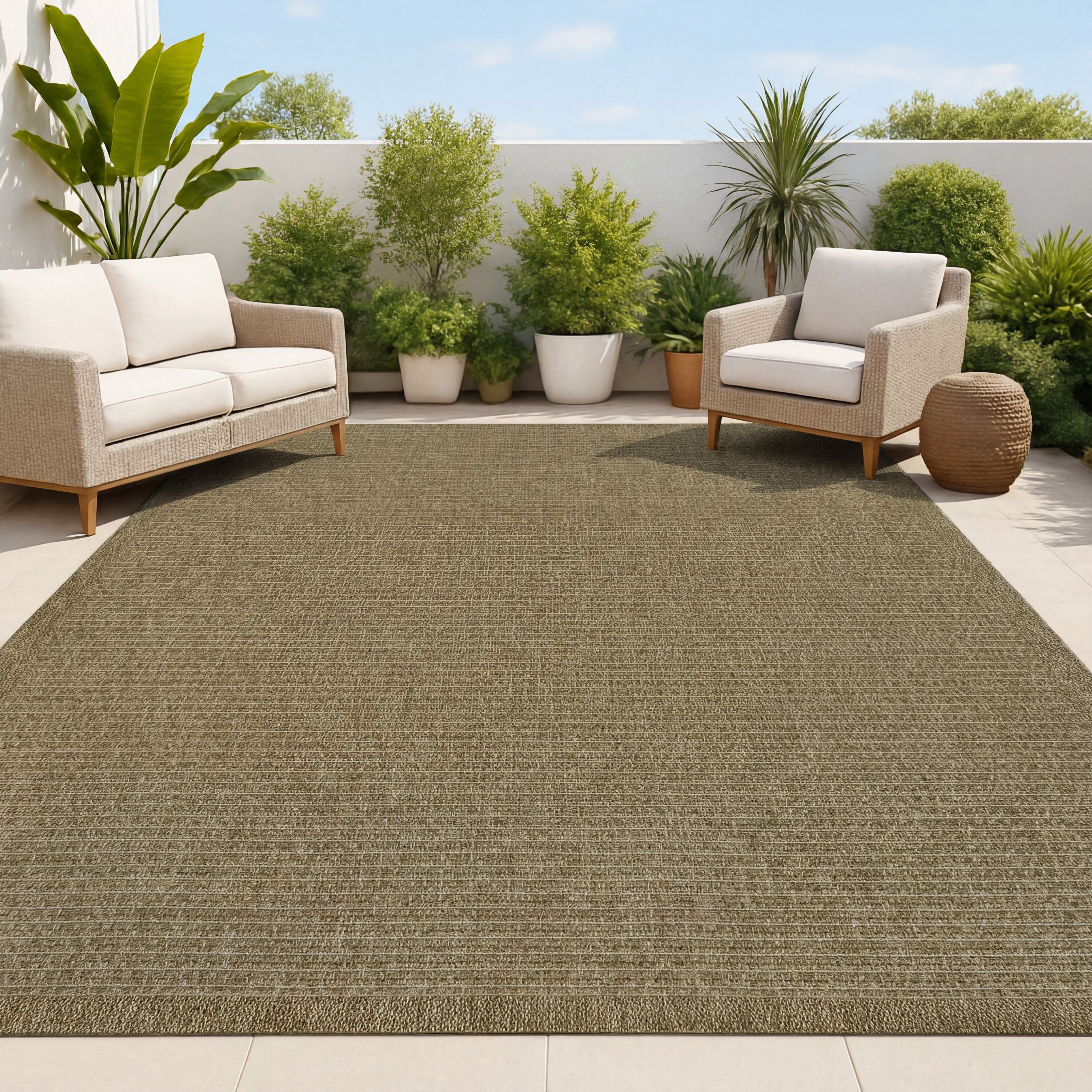 Maxine Easy Jute Contemporary Border Boho Fine Rib Weave Indoor/Outdoor Area Rug
