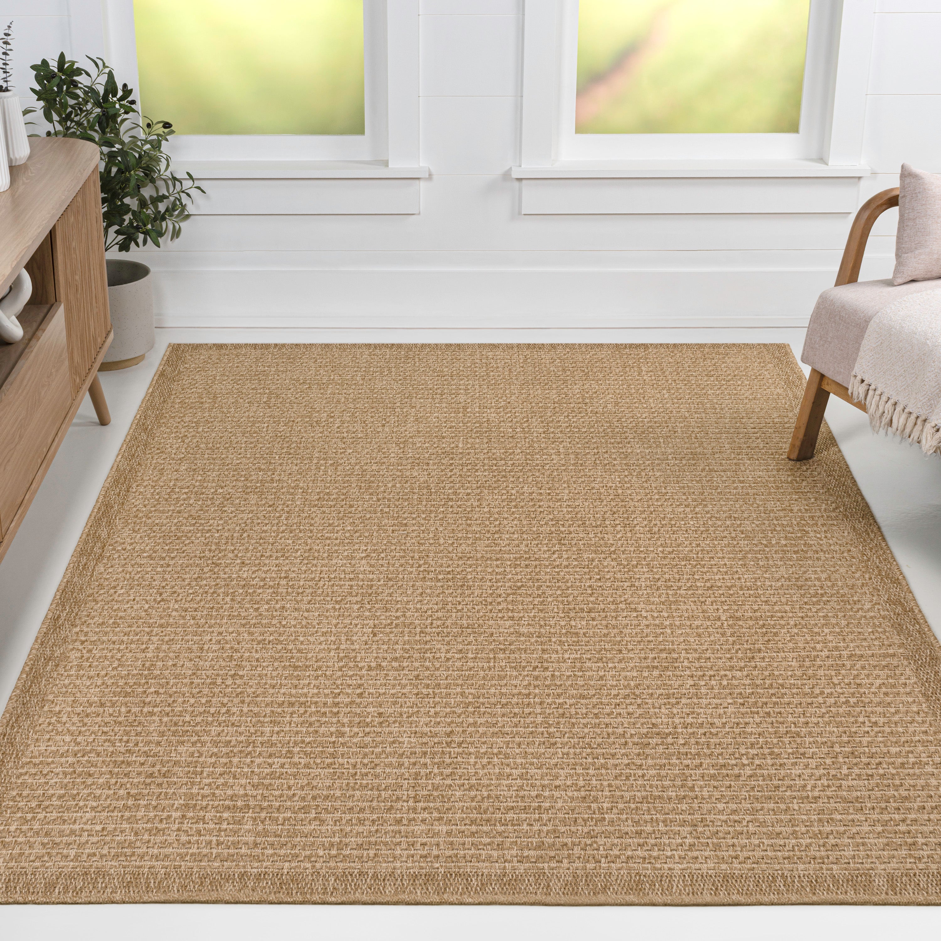 Maxine Easy Jute Contemporary Border Boho Fine Rib Weave Indoor/Outdoor Area Rug