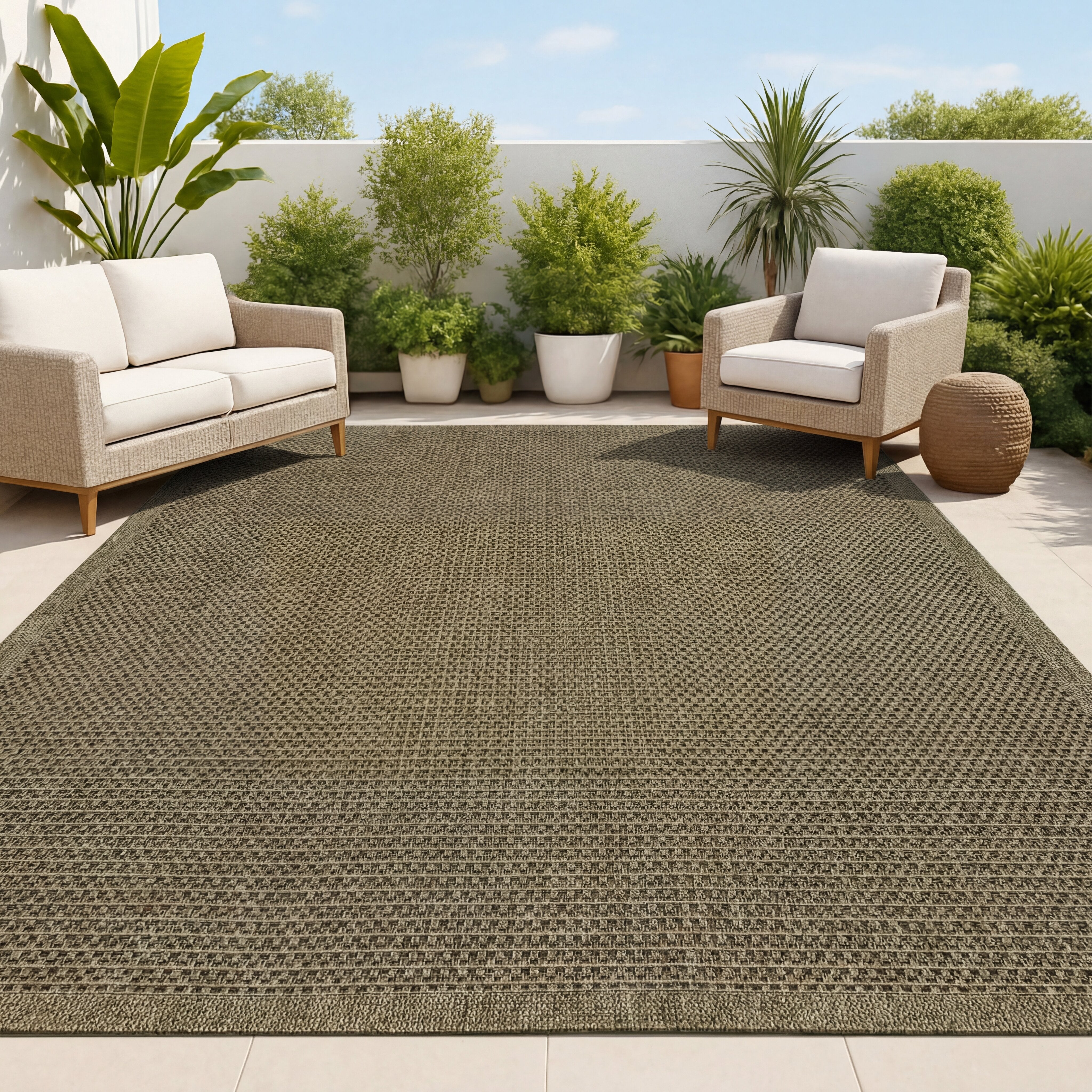 Maxine Easy Jute Contemporary Border Boho Fine Rib Weave Indoor/Outdoor Area Rug
