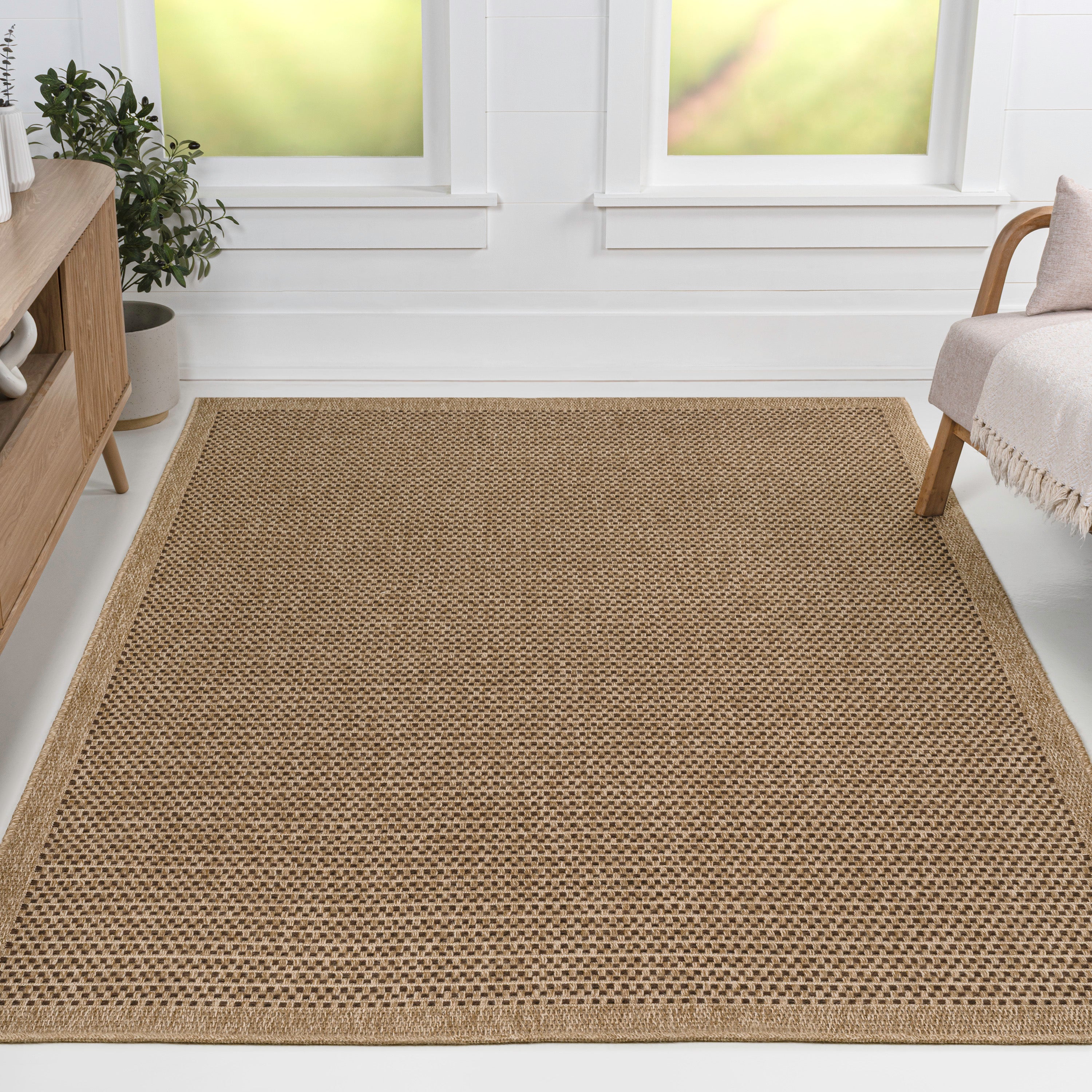 Maxine Easy Jute Contemporary Border Boho Fine Rib Weave Indoor/Outdoor Area Rug