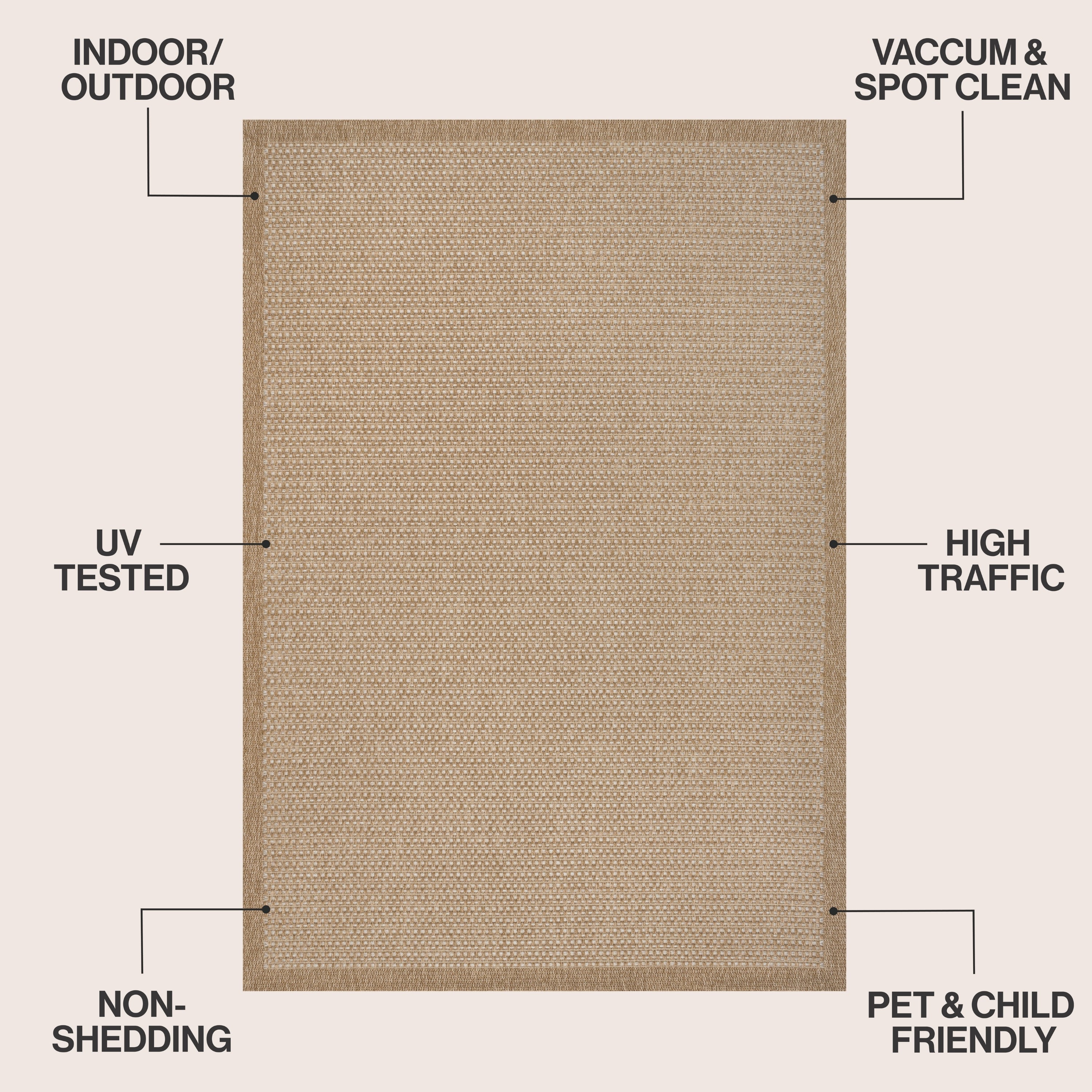 Maxine Easy Jute Contemporary Border Boho Fine Rib Weave Indoor/Outdoor Area Rug