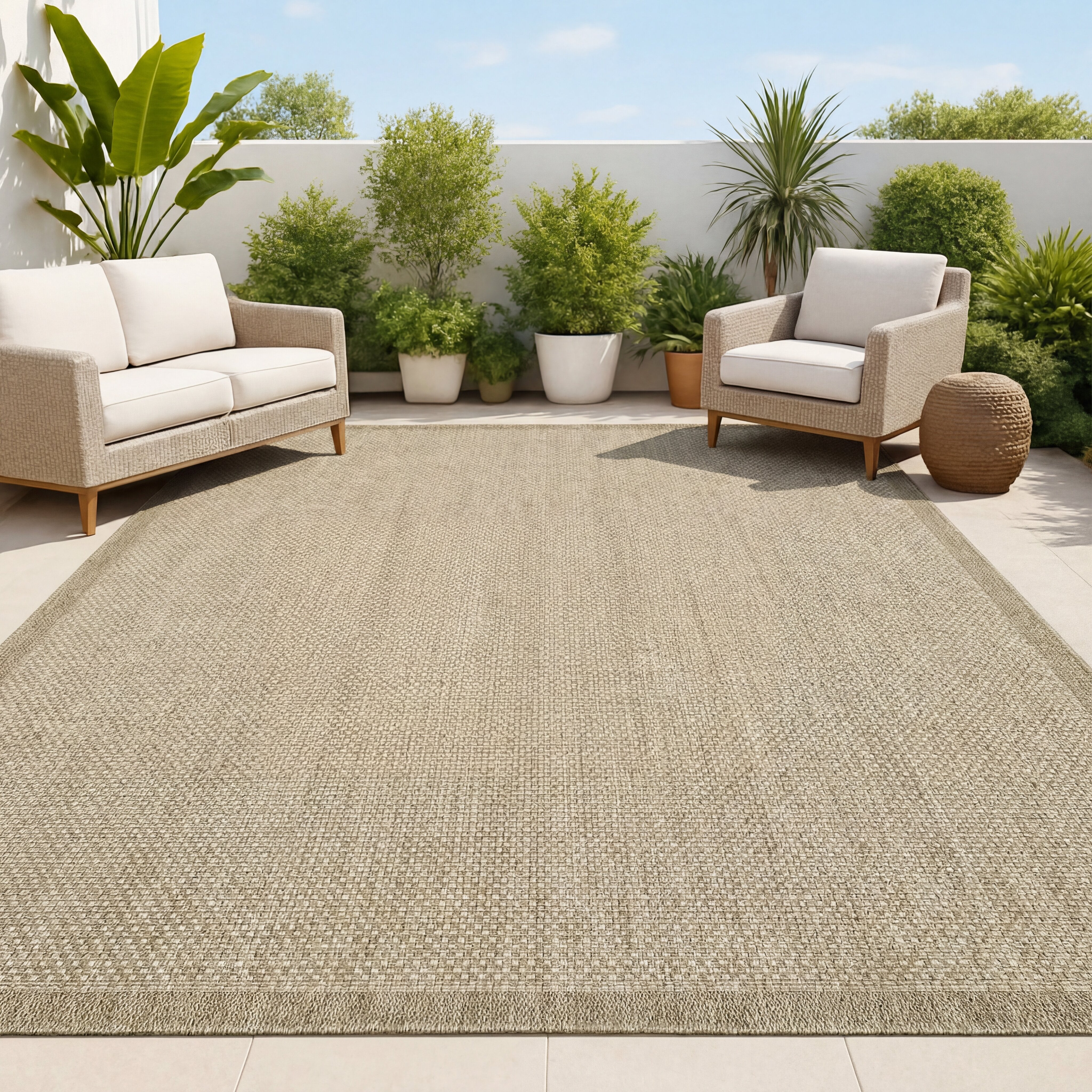 Maxine Easy Jute Contemporary Border Boho Fine Rib Weave Indoor/Outdoor Area Rug