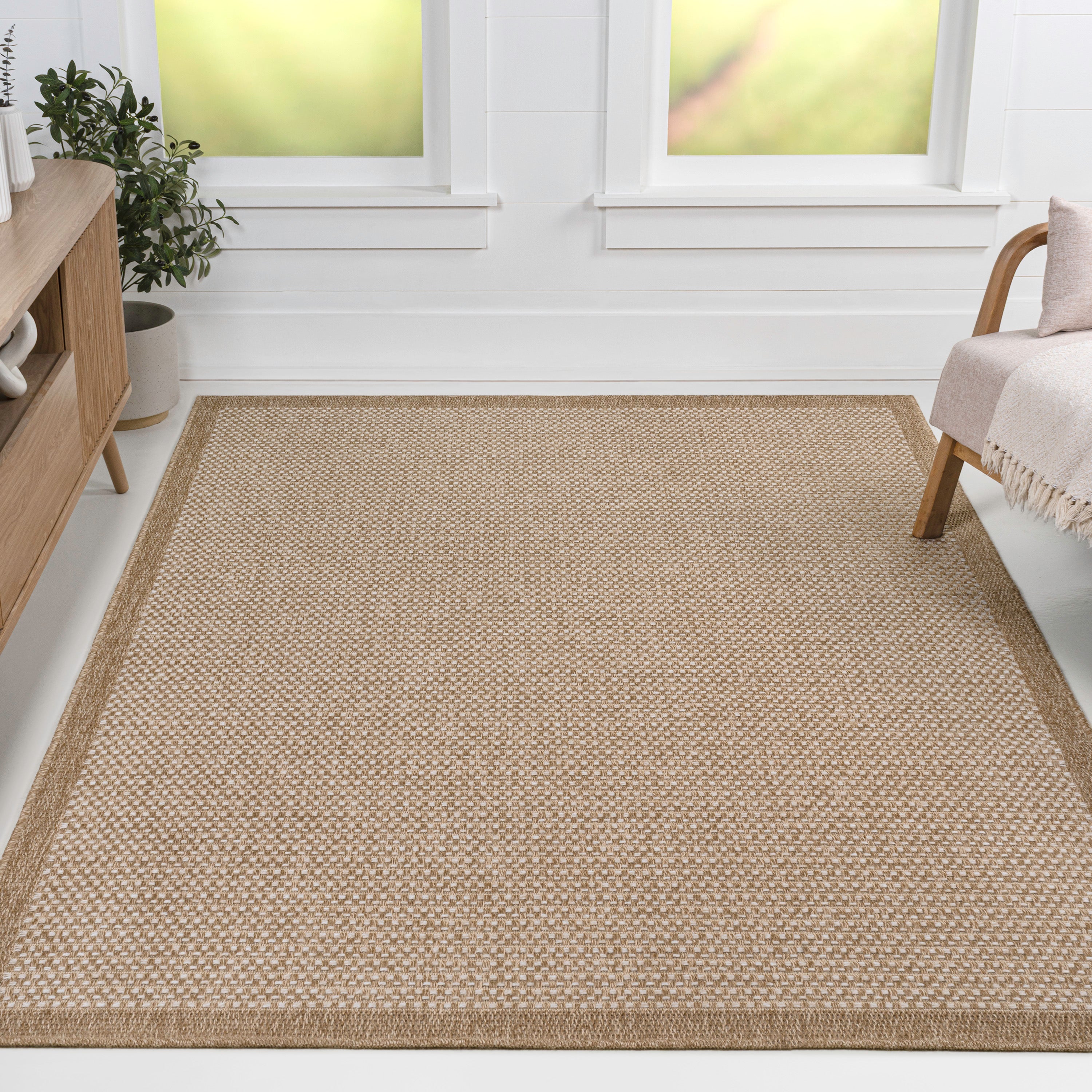 Maxine Easy Jute Contemporary Border Boho Fine Rib Weave Indoor/Outdoor Area Rug