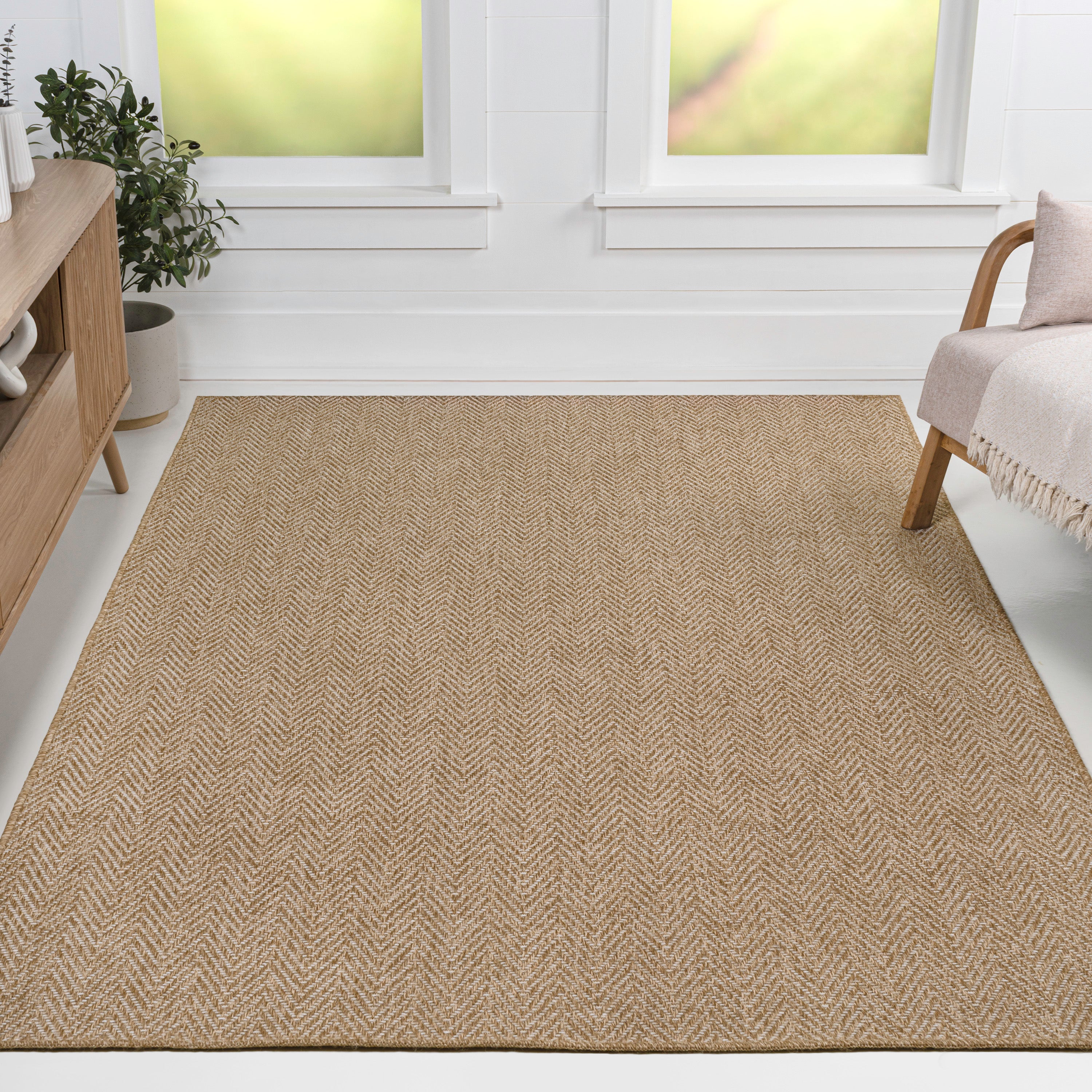 Rowena Easy Jute Scandinavian Boho Herringbone Weave Indoor/Outdoor Area Rug