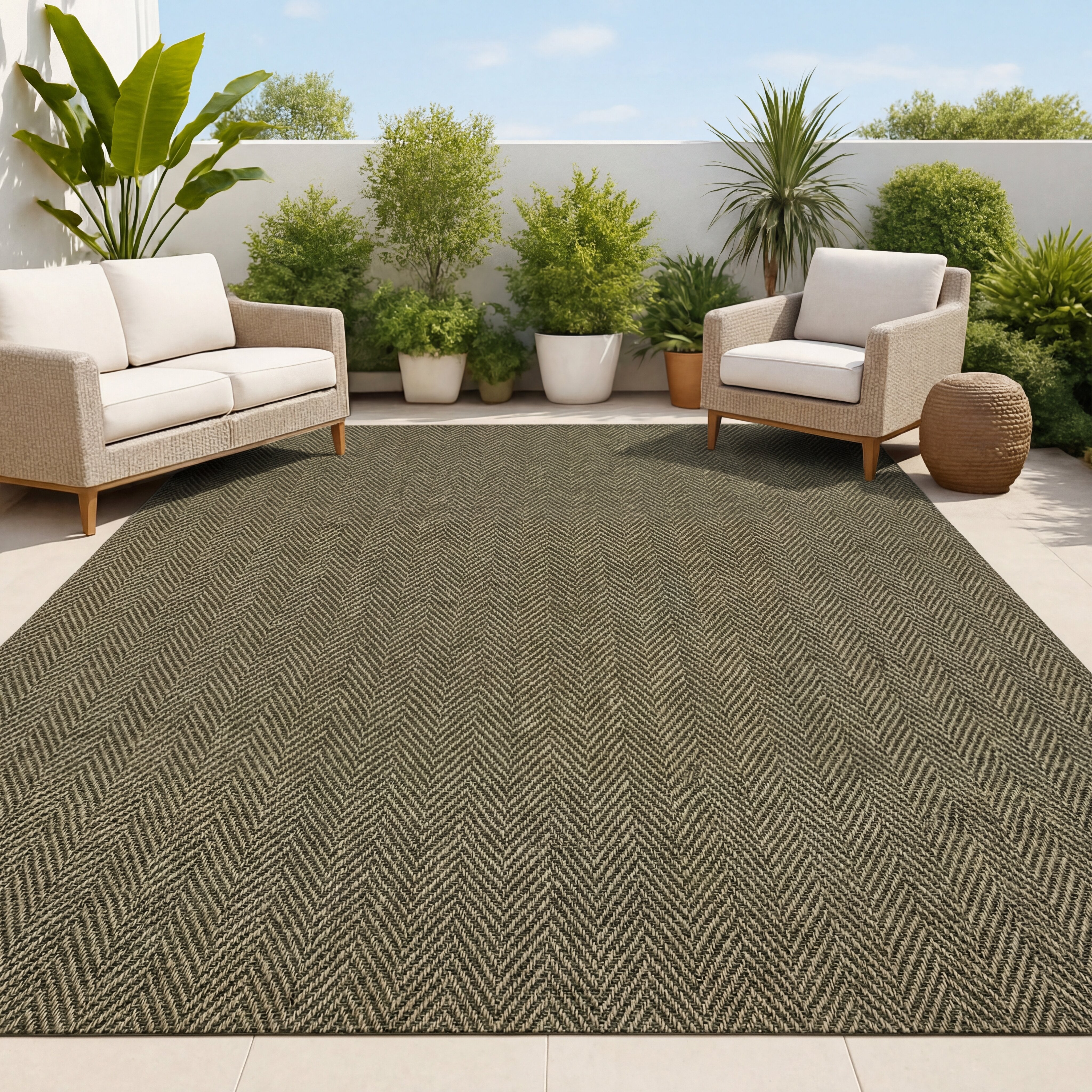 Rowena Easy Jute Scandinavian Boho Herringbone Weave Indoor/Outdoor Area Rug