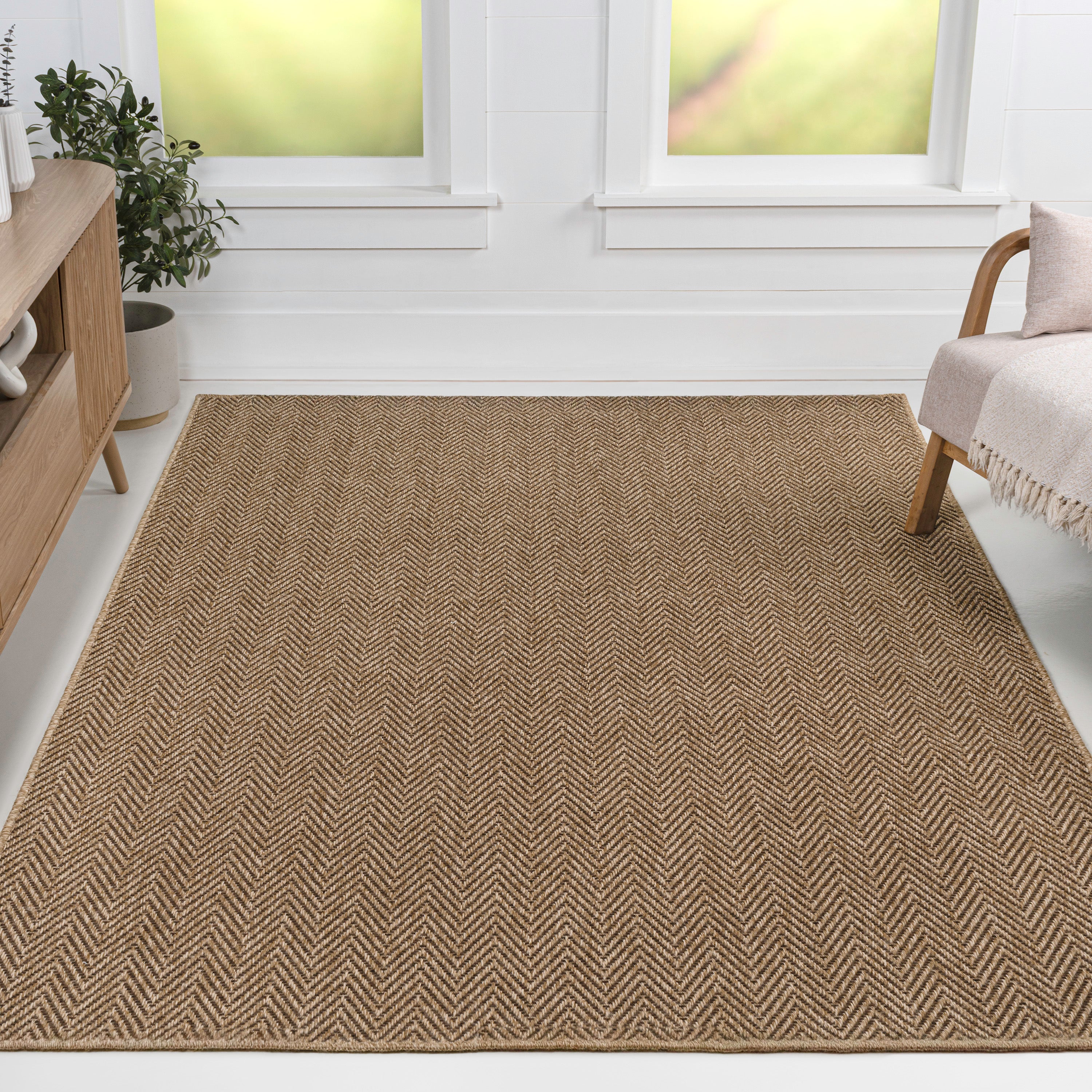 Rowena Easy Jute Scandinavian Boho Herringbone Weave Indoor/Outdoor Area Rug
