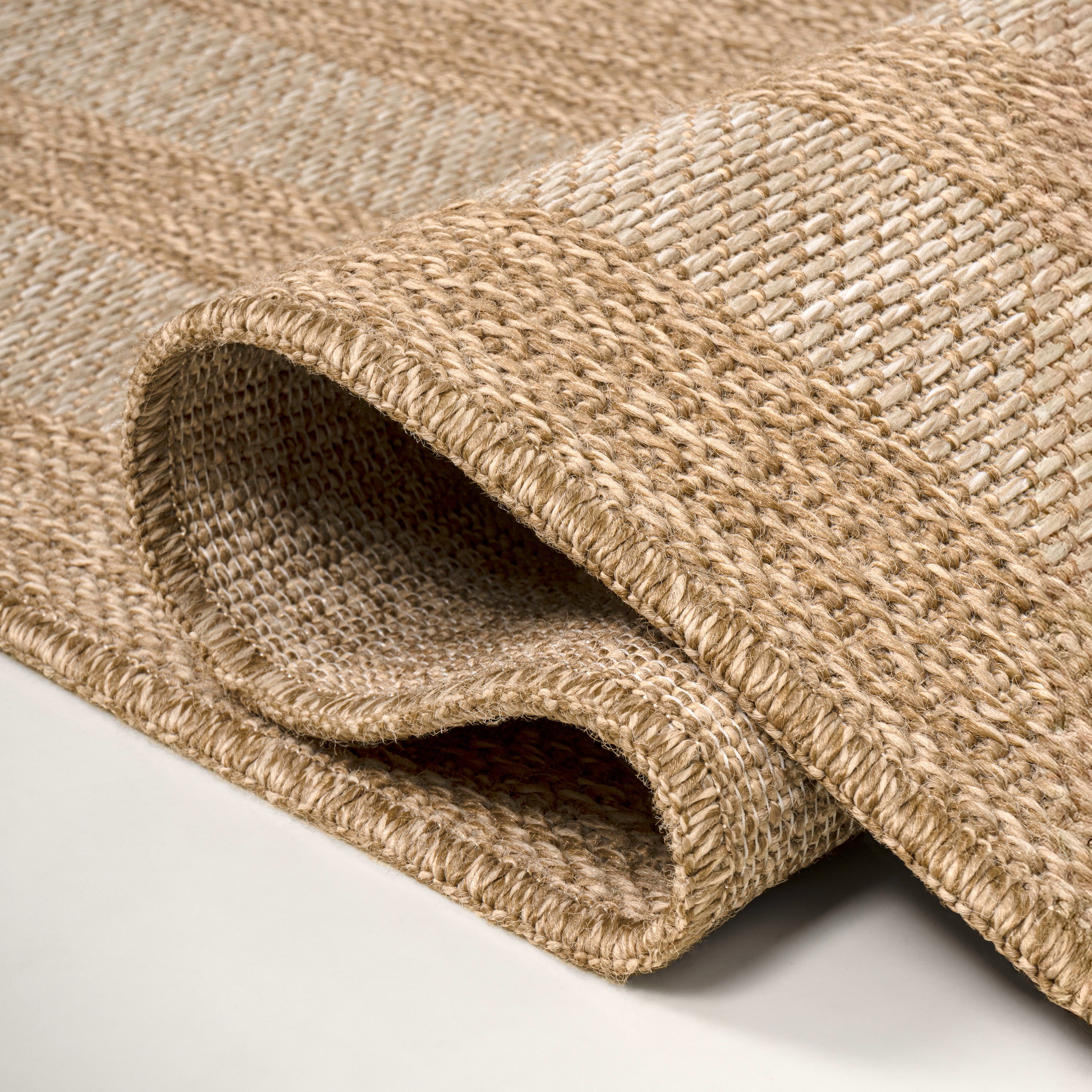 Frenzy Easy Jute Minimalist Boho Inset Border Indoor/Outdoor Area Rug