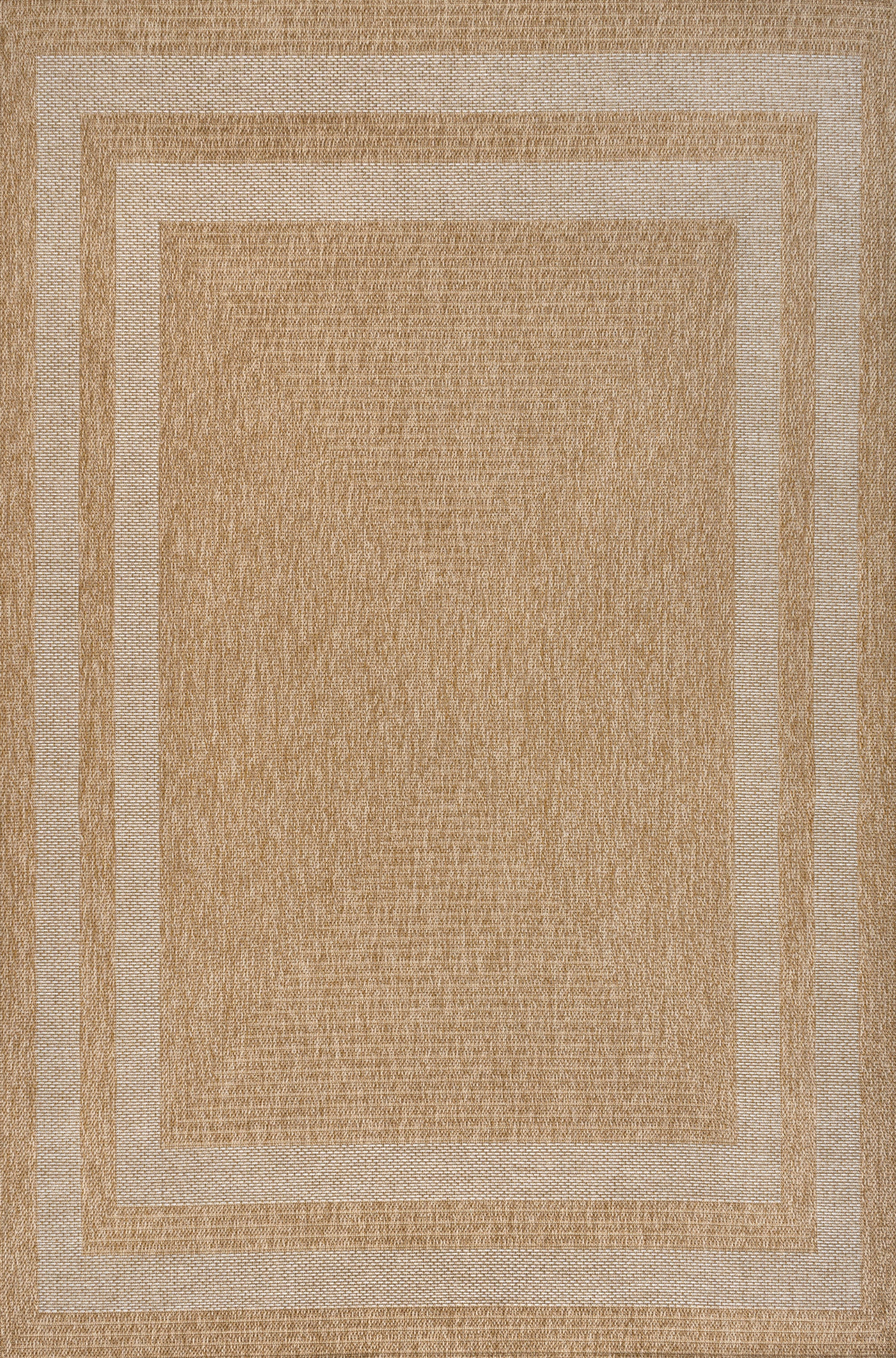 Frenzy Easy Jute Minimalist Boho Inset Border Indoor/Outdoor Area Rug