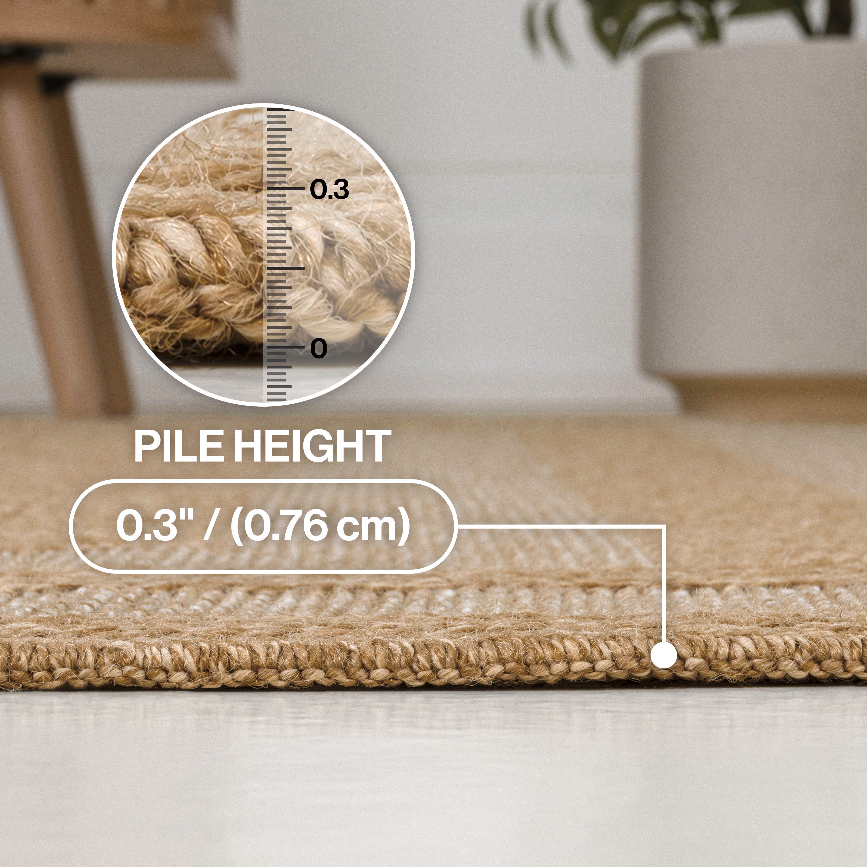 Frenzy Easy Jute Minimalist Boho Inset Border Indoor/Outdoor Area Rug